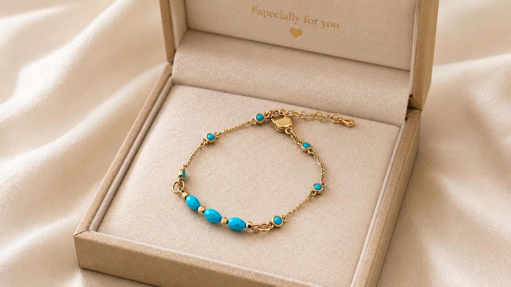 Dainty Turquoise and Gold Chain Bracelet — view 2
