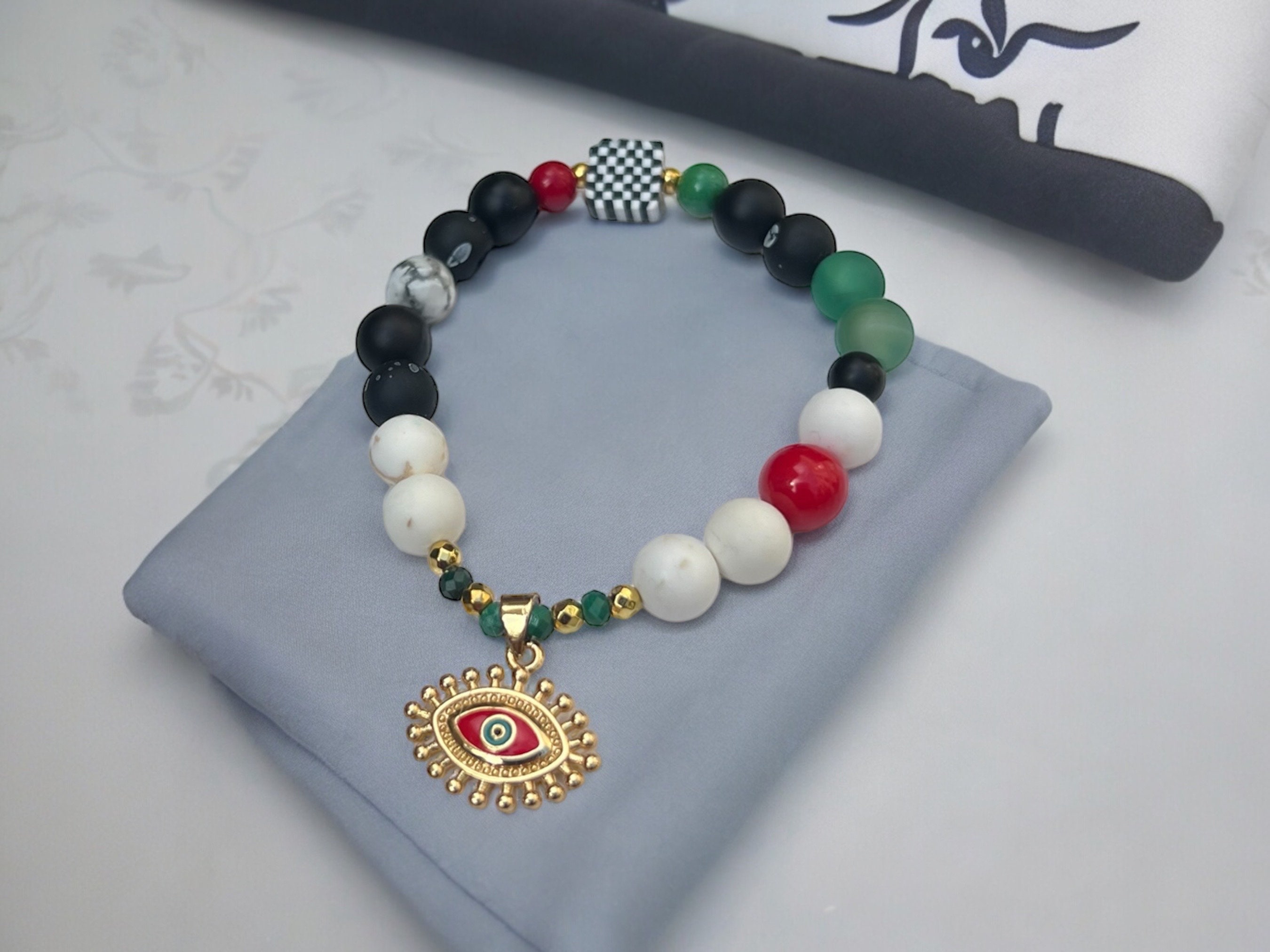 Palestinian Women Bead Bracelet  | Evil Eye Gold Plated Charm — view 3