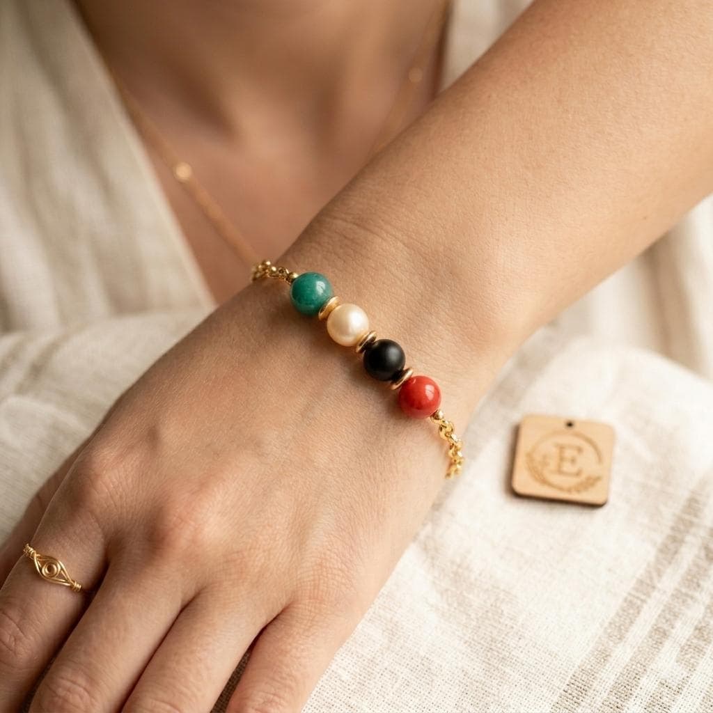 Palestinian Dainty Gold Minimalistic Flag Color Chain Bracelet, Gift for her