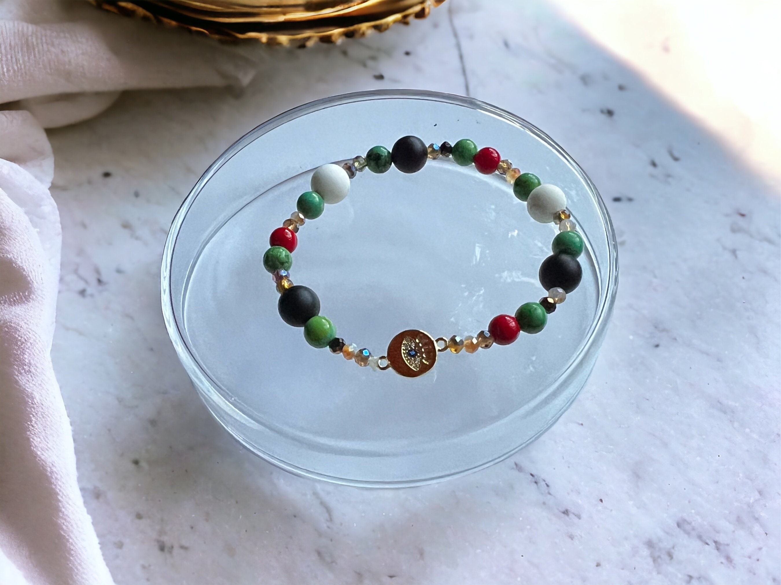 Palestine Handmade Onyx Beaded Bracelet Evil Eye for Women — view 4