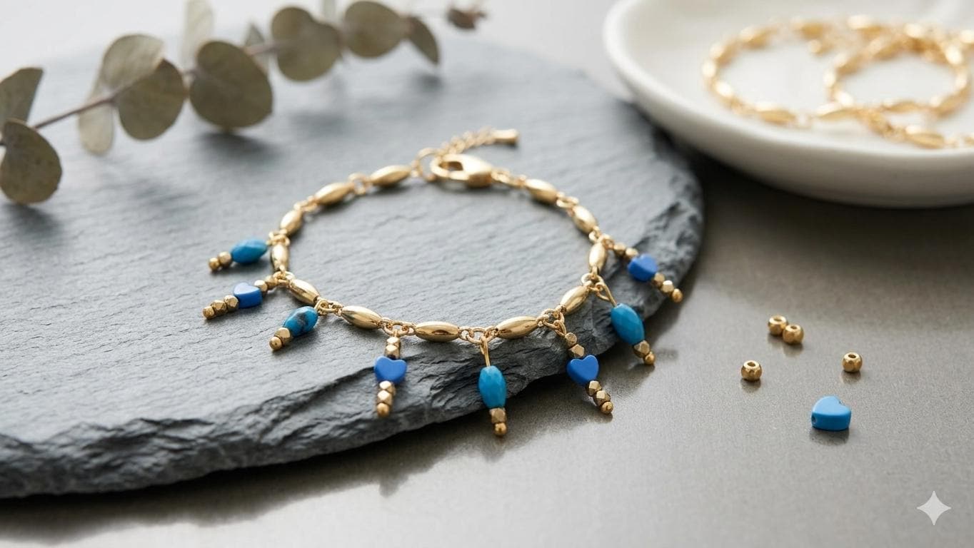Feminine Blue Gold-plated Dangle Bracelet for Summer