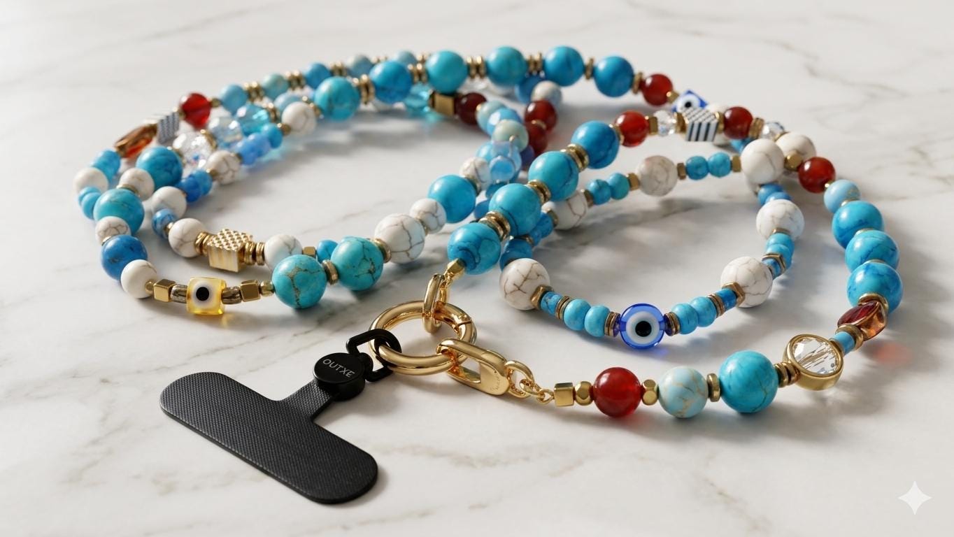 Hematite and Red Carnelian Gemstone Crossbody Lanyard for iPhone, ID Card or Badge — view 4
