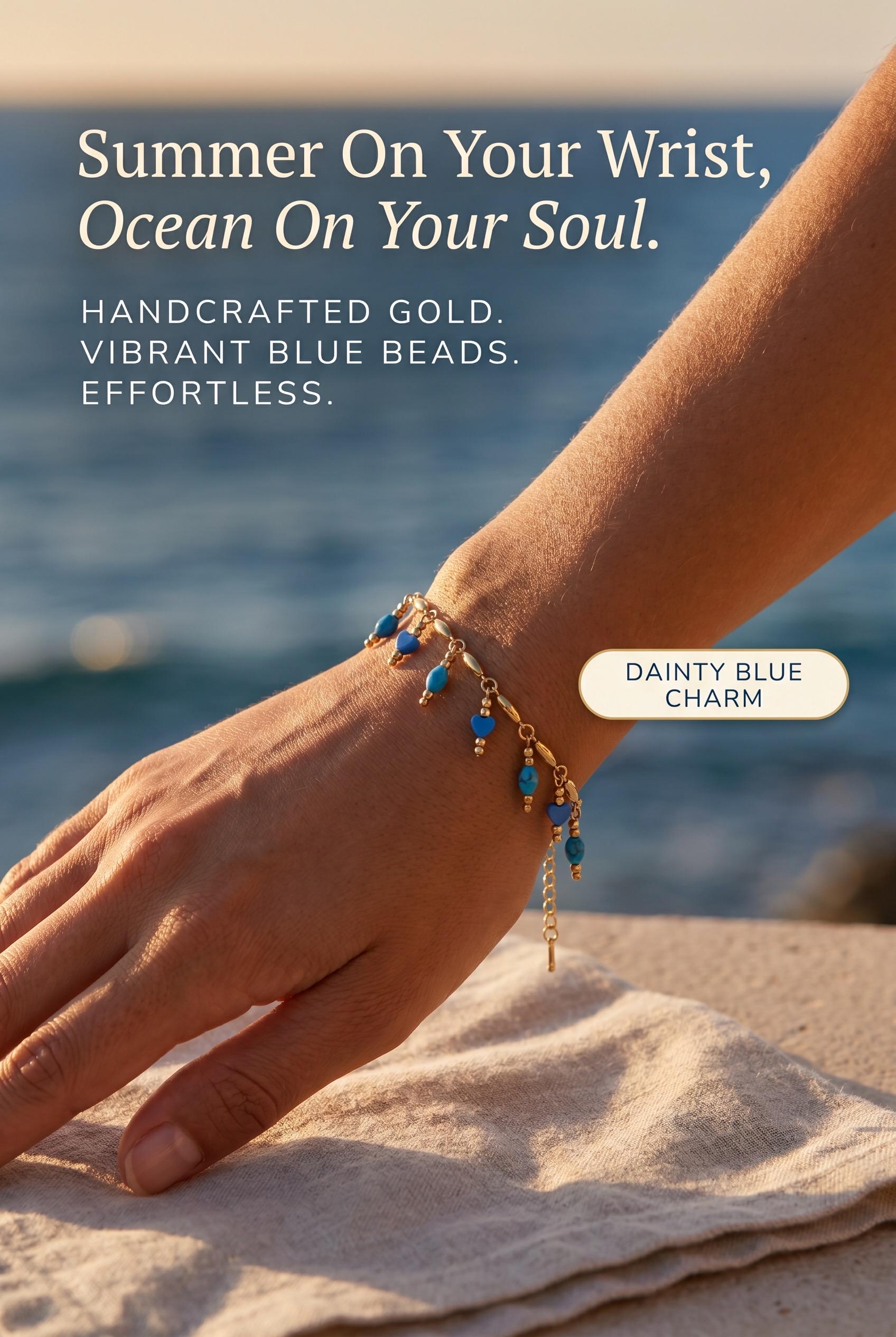 Feminine Blue Gold-plated Dangle Bracelet for Summer — view 3