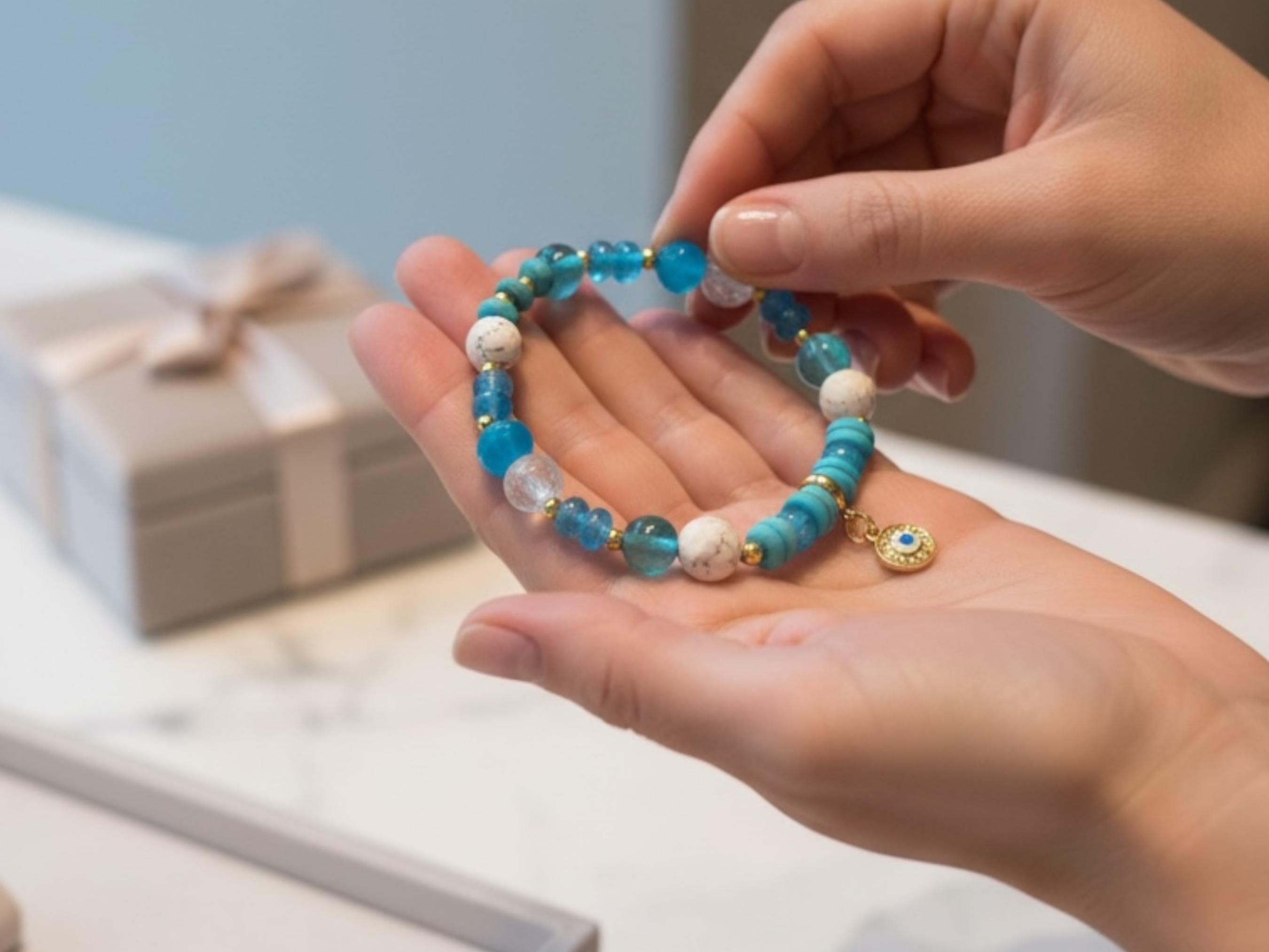 Handmade Gemstone Evil Eye Bracelet, Boho Protection Charm — view 5