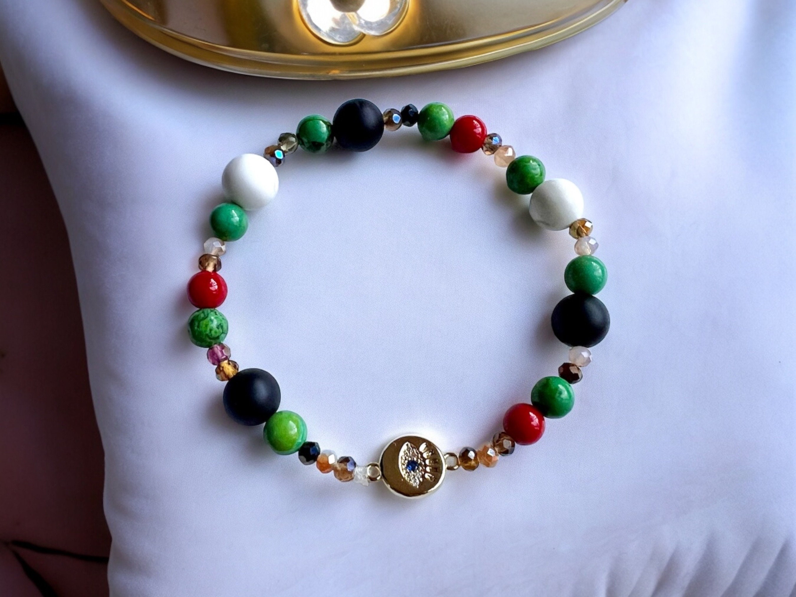 Palestine Handmade Onyx Beaded Bracelet Evil Eye for Women — view 5