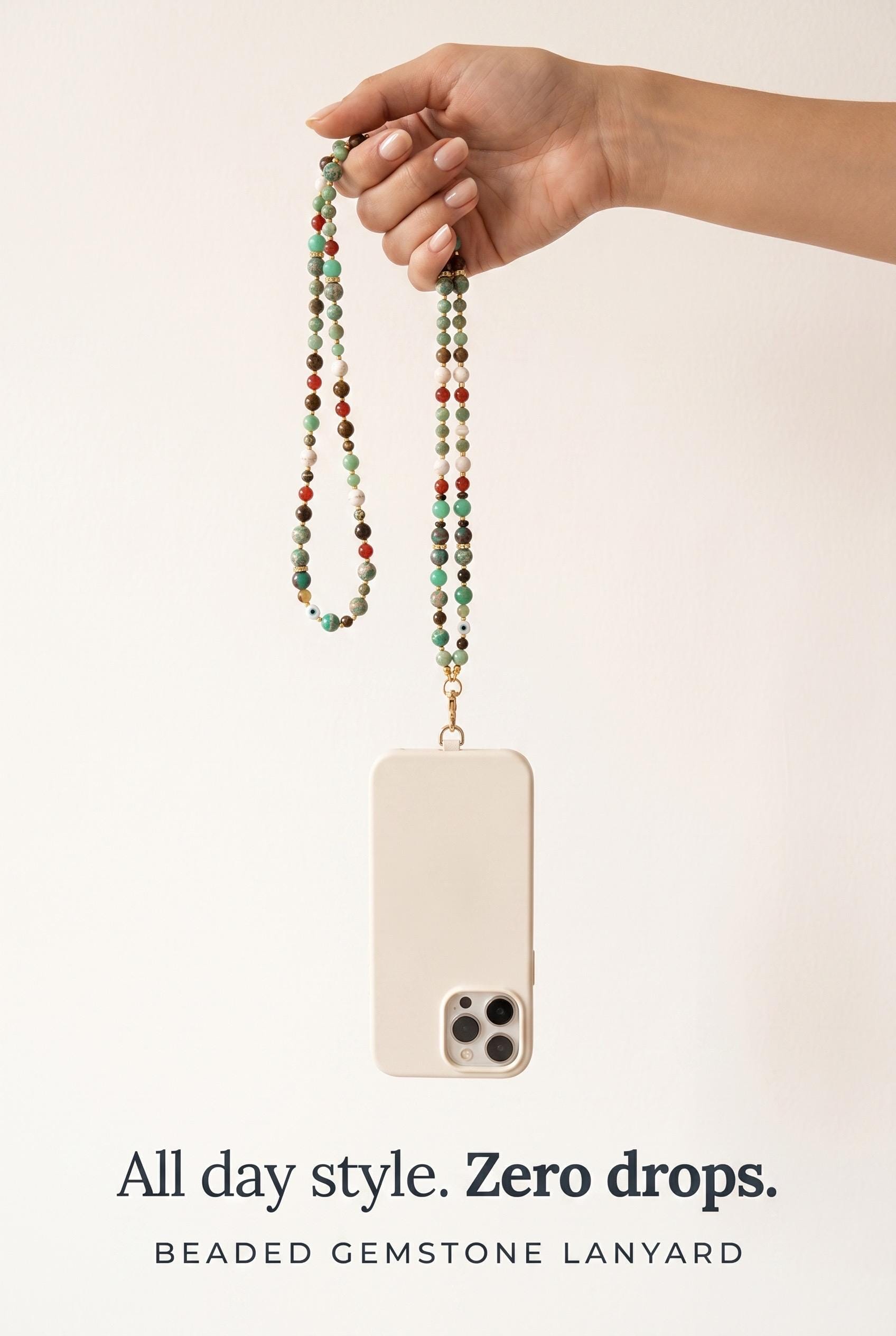 Beaded Gemstone Lanyard Crossbody Necklace for Phone | ID | Badge — view 3