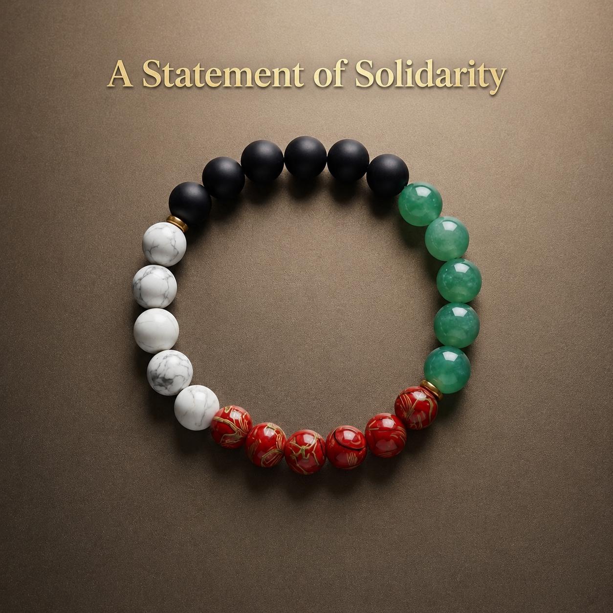 Statement of Solidarity for Palestine Beaded Black Onyx Bracelet | Handmade Stretch Bracelet Men & Women