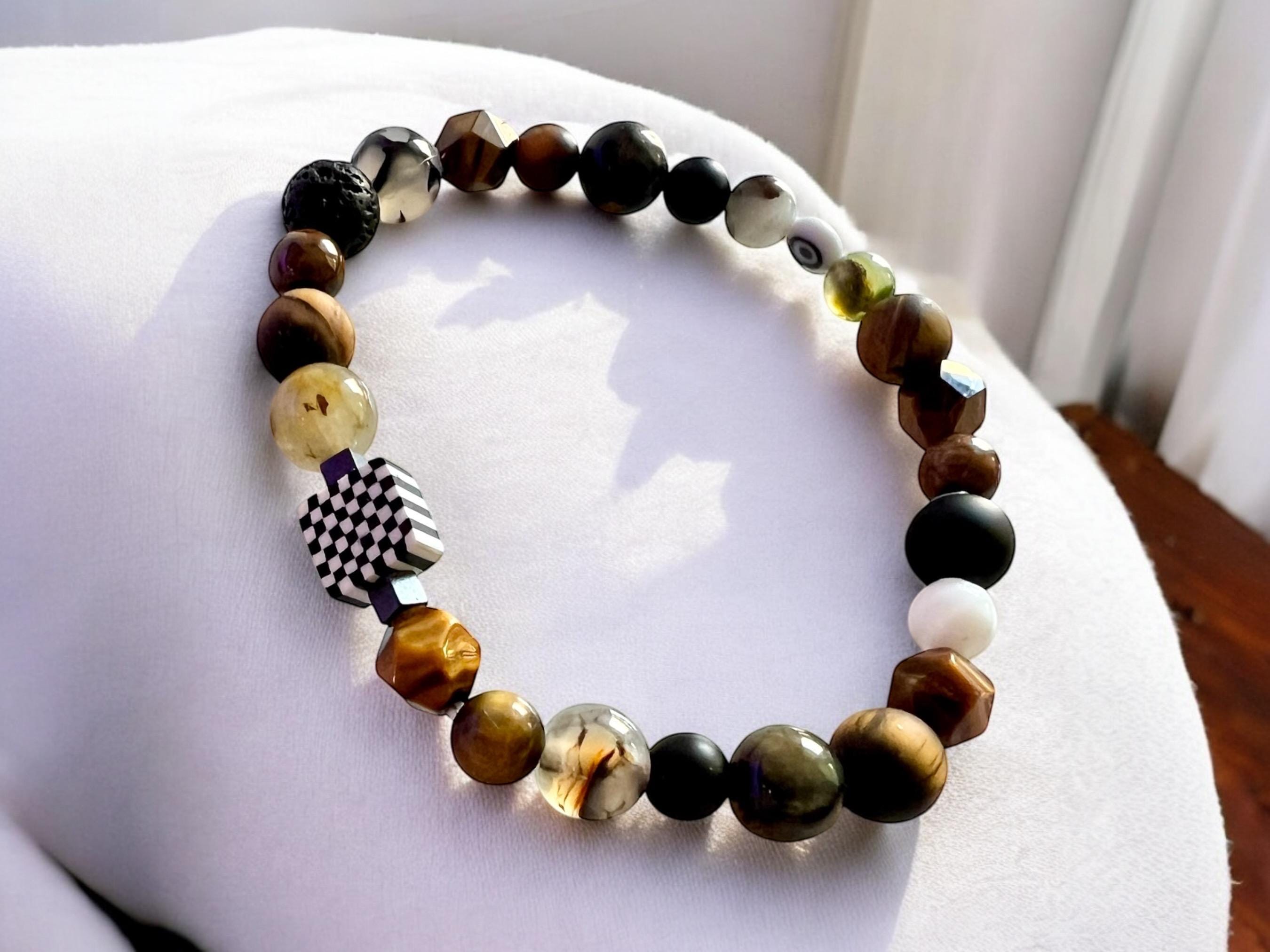 Tiger Eye Gemstone Stretch Bracelet | Handmade | Men — view 5