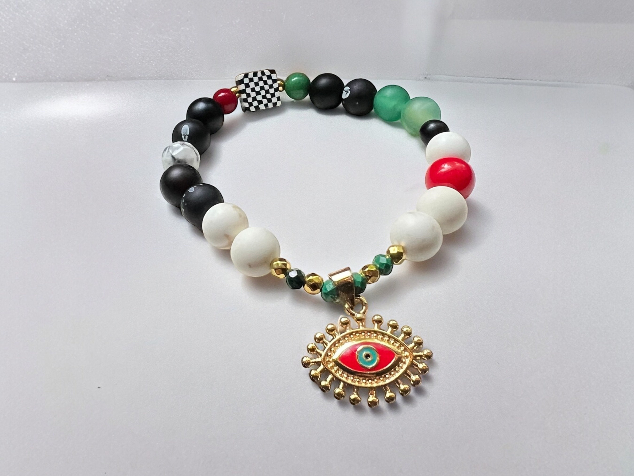 Palestinian Women Bead Bracelet  | Evil Eye Gold Plated Charm — view 5