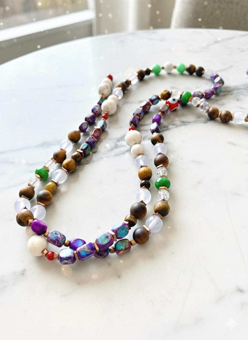 Sea Sediment Purple Jasper Beaded Crossbody iPhone Lanyard Strap — view 2