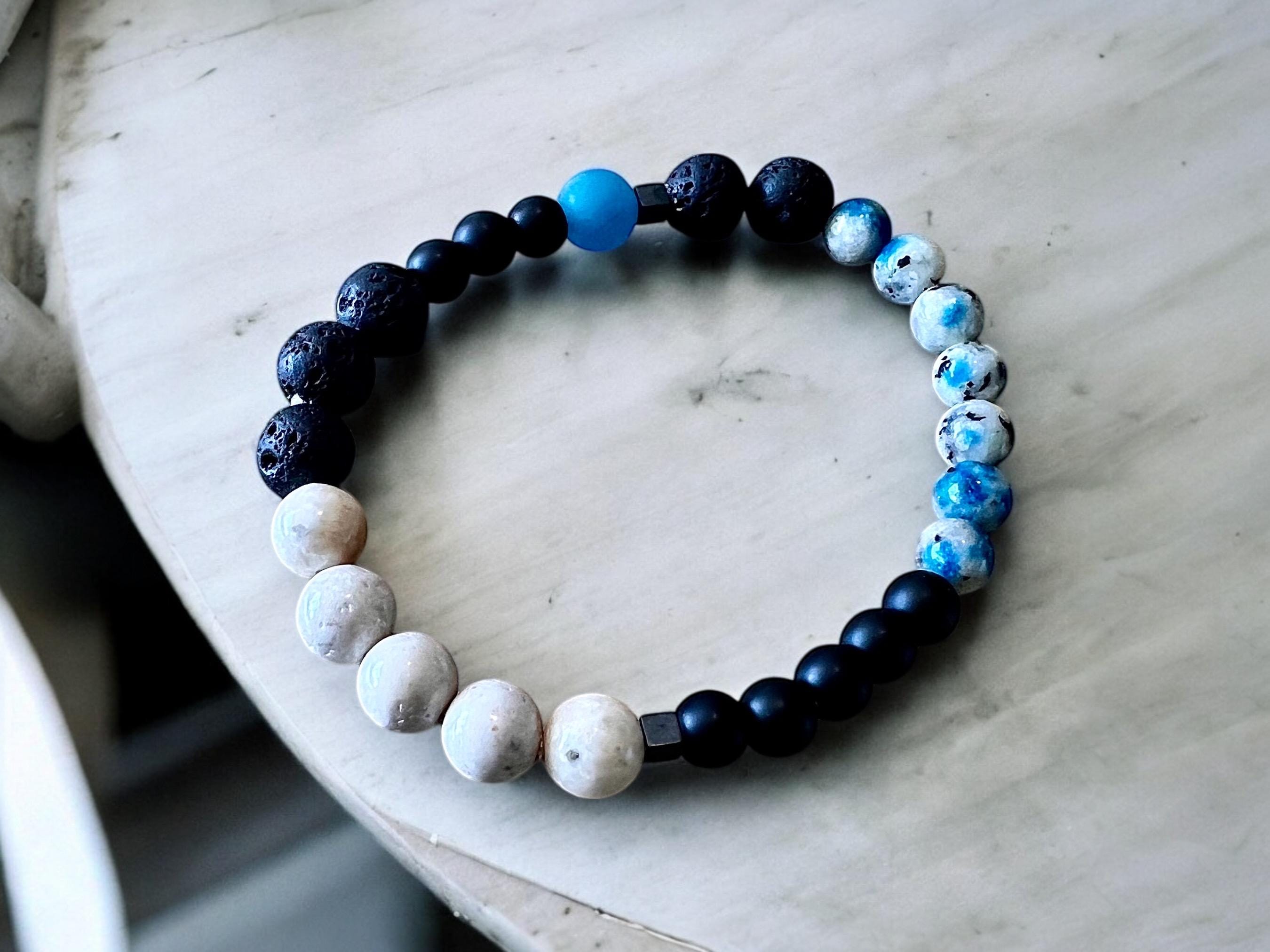Men’s Strength Bracelet, Stones for Confidence, Resilience, Stability, Balance, Jasper, River Stone, Onyx Gemstone — view 2