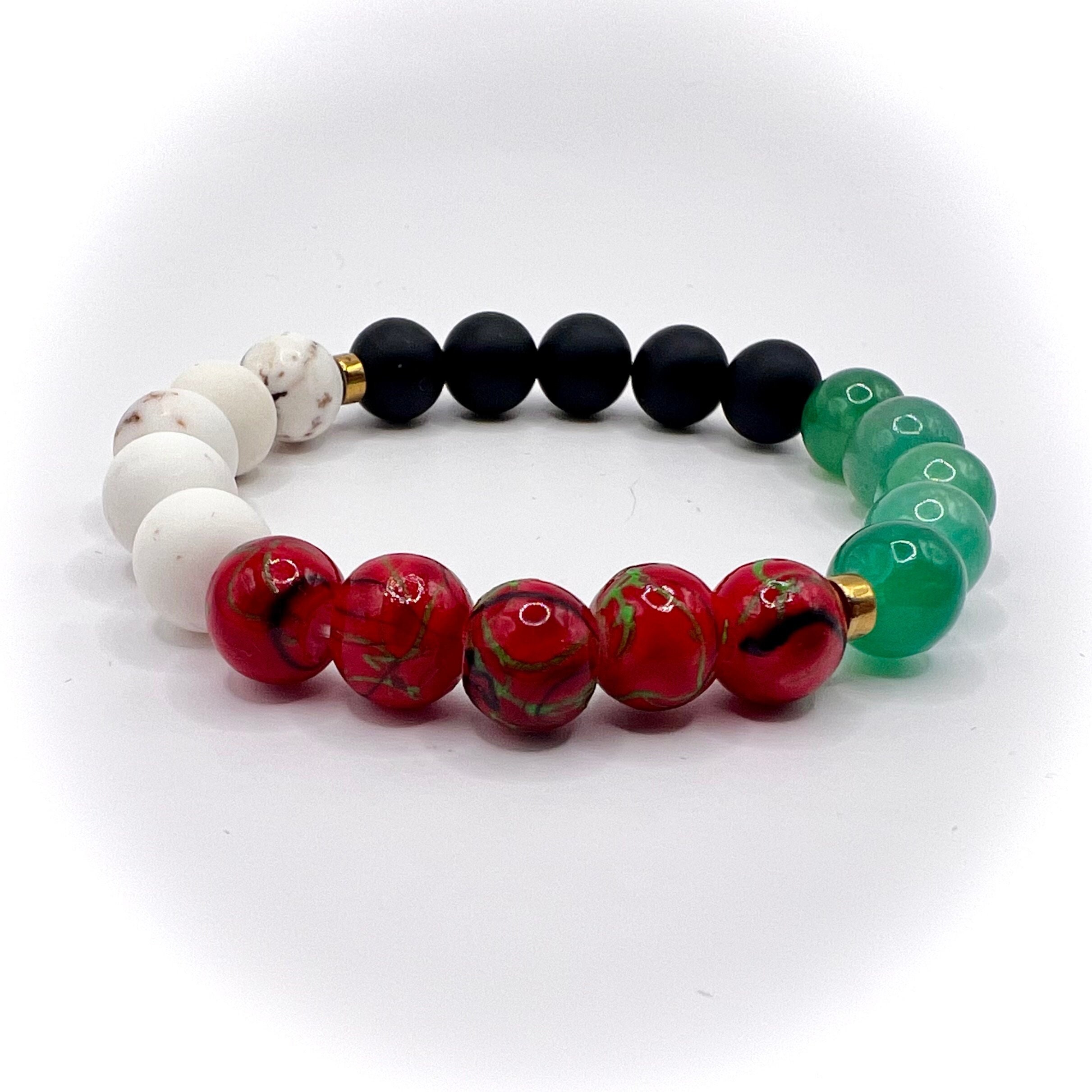 Statement of Solidarity for Palestine Beaded Black Onyx Bracelet | Handmade Stretch Bracelet Men & Women — view 2