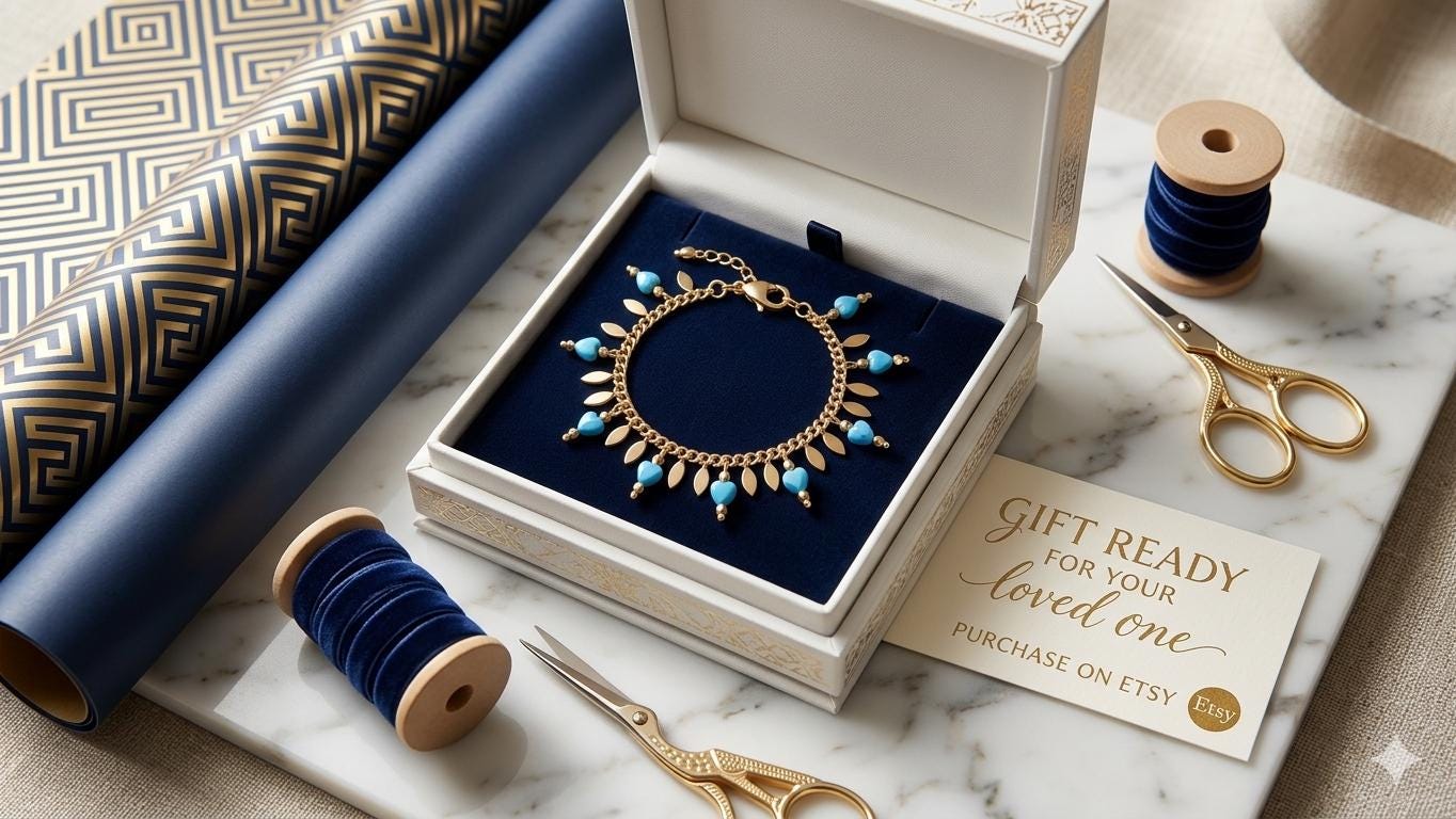 14k Gold Plated Blue Turquoise Dangle Boho Fringe Bracelet — view 2
