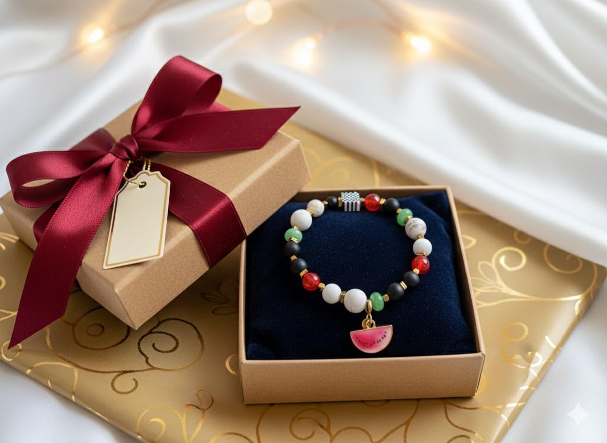 Palestinian Watermelon Charm Keffiyeh Stretch Bracelet — view 4