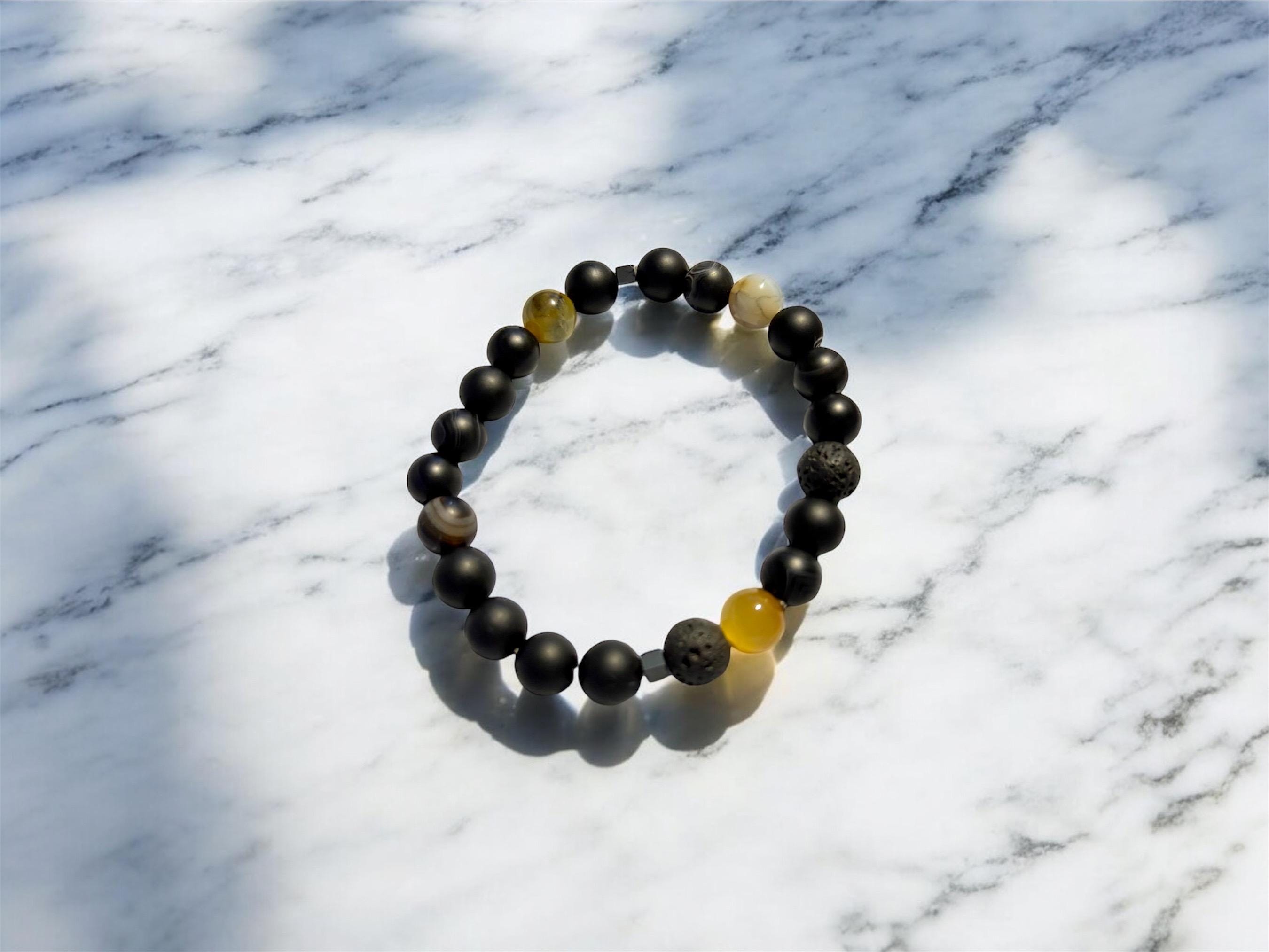 Tiger Eye & Onyx Gemstone Bracelet - Handmade Beaded Jewelry — view 2