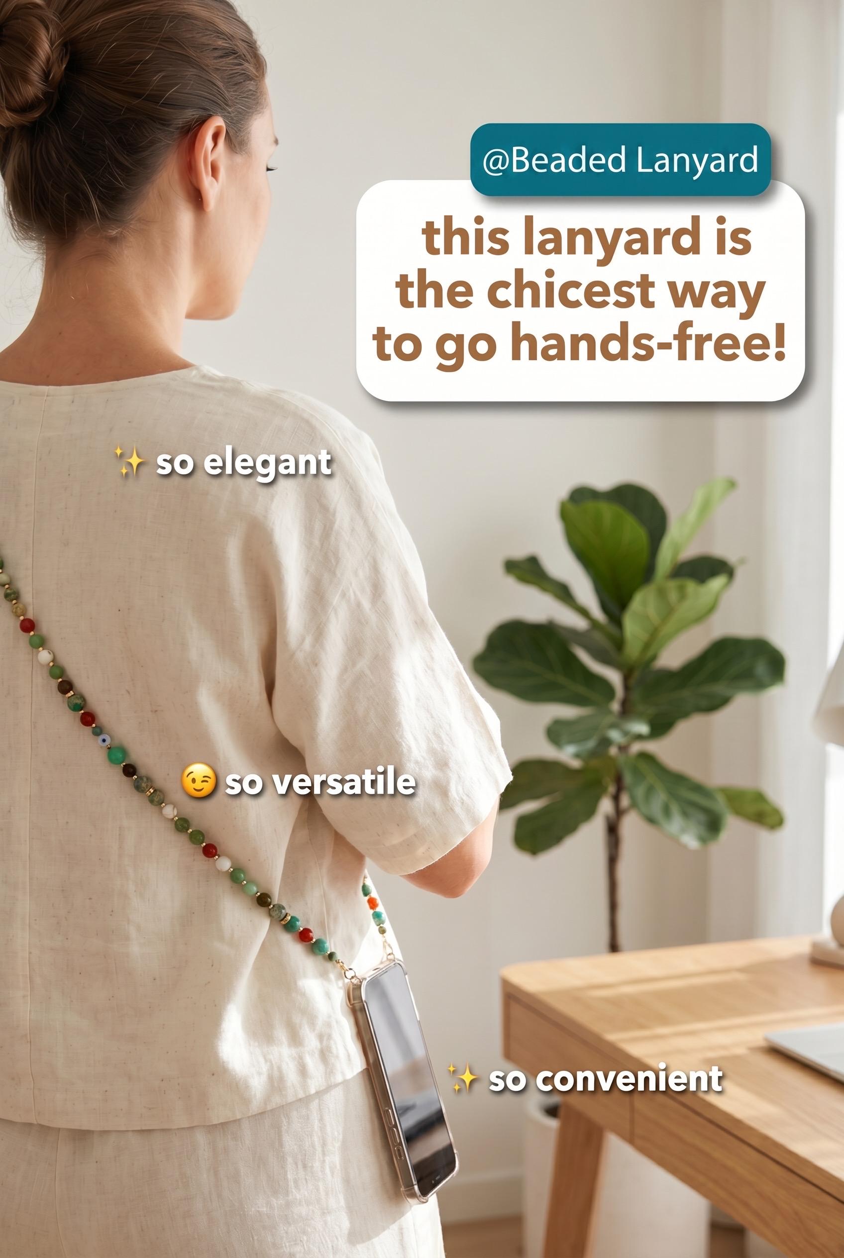 Beaded Gemstone Lanyard Crossbody Necklace for Phone | ID | Badge — view 2