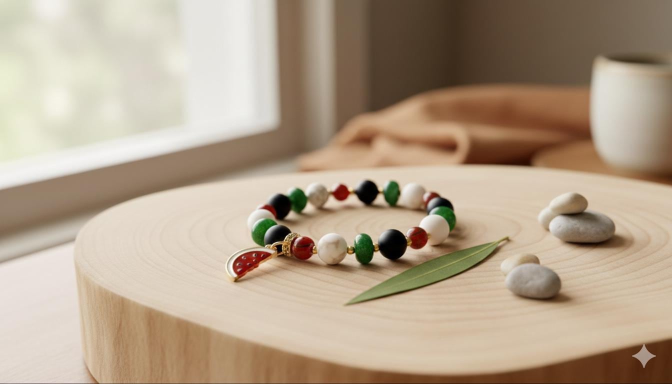 Handmade Palestinian Solidarity Bracelet, Watermelon Charm, Cultural Beaded Jewelry — view 5