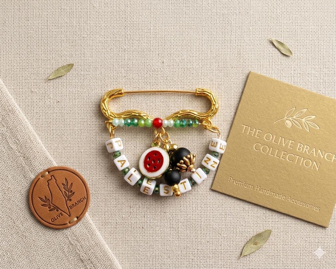 Palestine Gold Watermelon Pin Brooch, Beadwork Statement Accessory Pin, Solidarity Jewelry