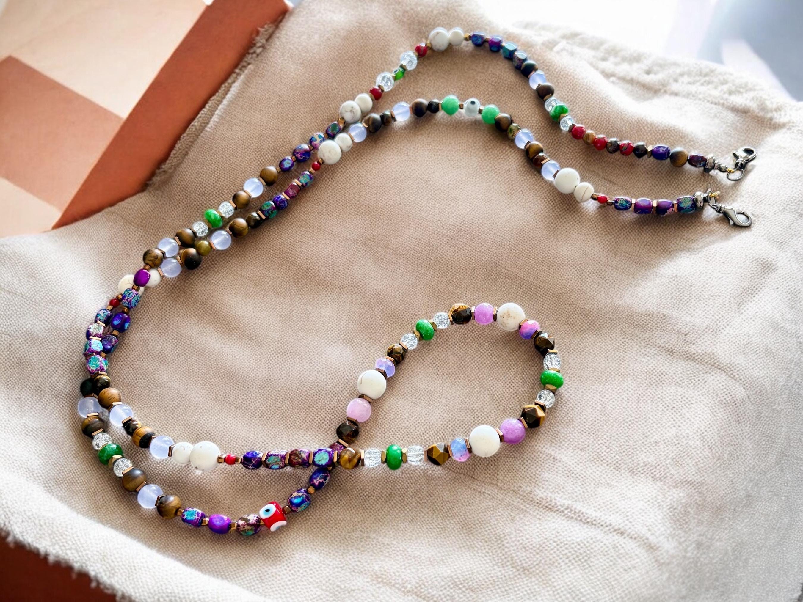 Sea Sediment Purple Jasper Beaded Crossbody iPhone Lanyard Strap — view 3