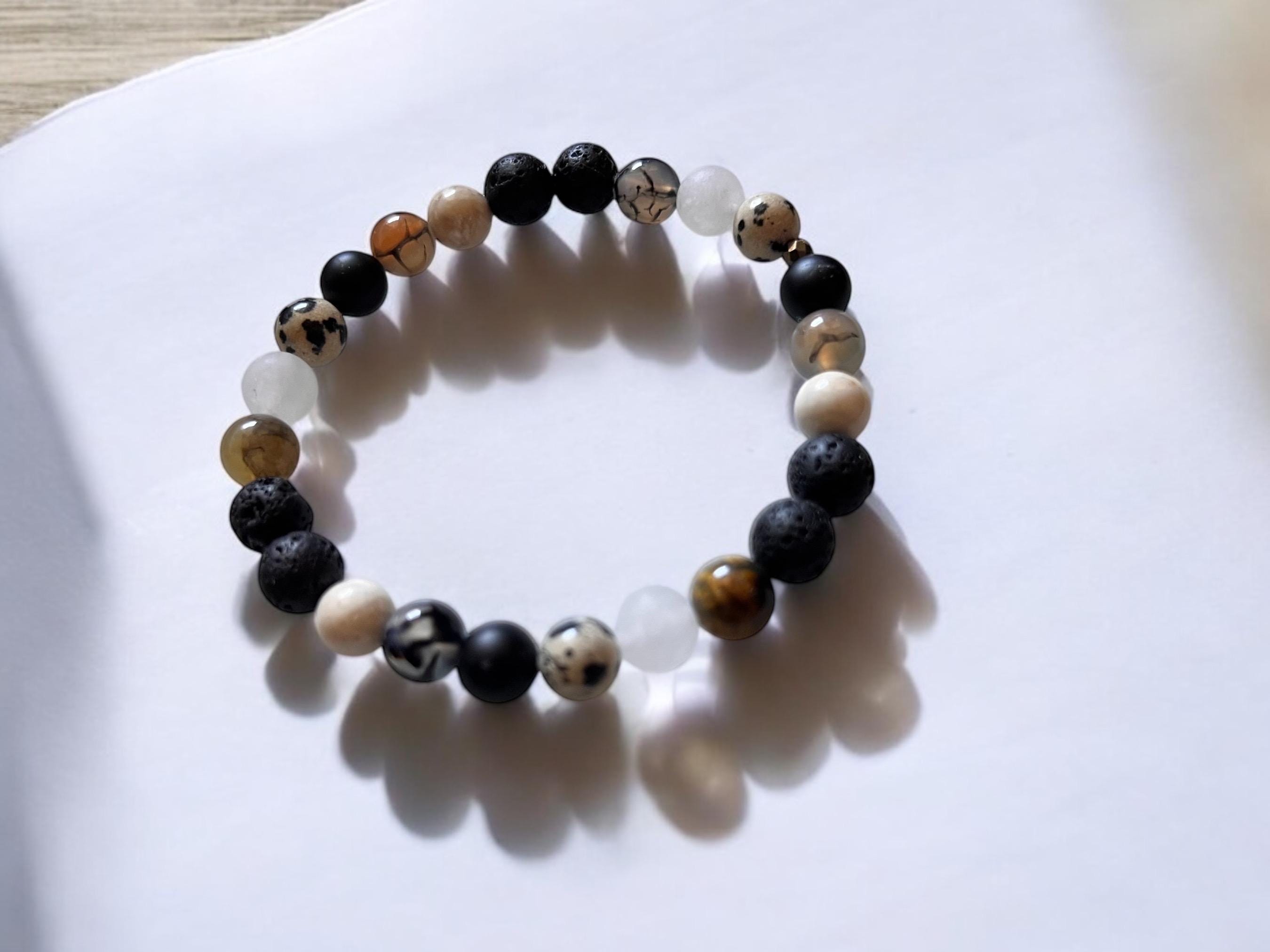 Handmade Gemstone Bracelet: Tiger Eye, Onyx, Lava Stone, Jadeite, Agate — view 3