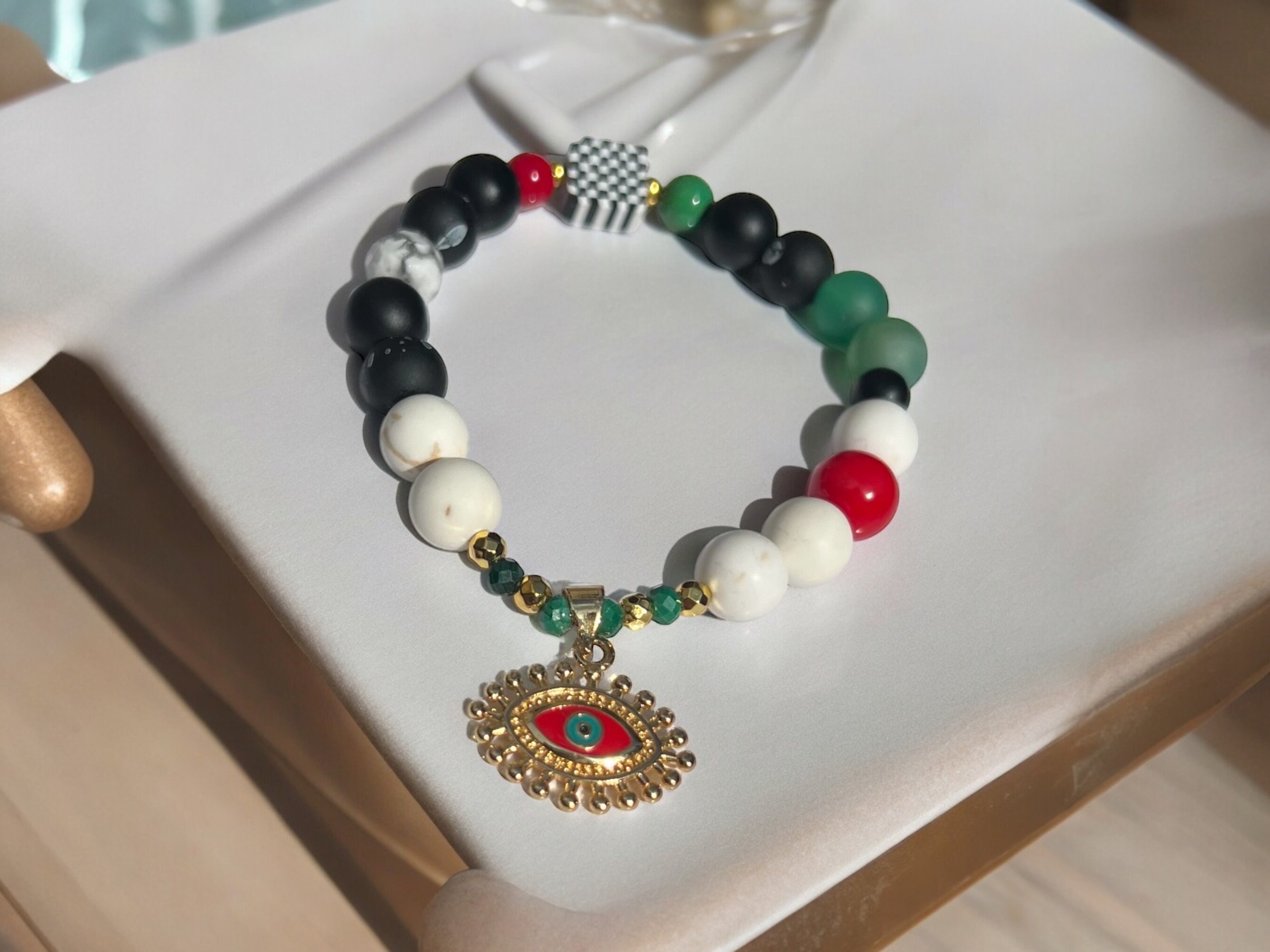 Palestinian Women Bead Bracelet  | Evil Eye Gold Plated Charm