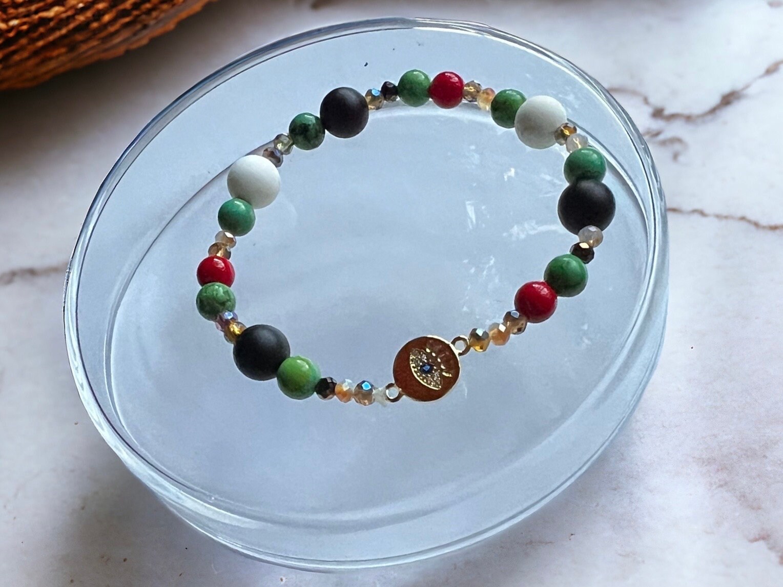 Palestine Handmade Onyx Beaded Bracelet Evil Eye for Women — view 3