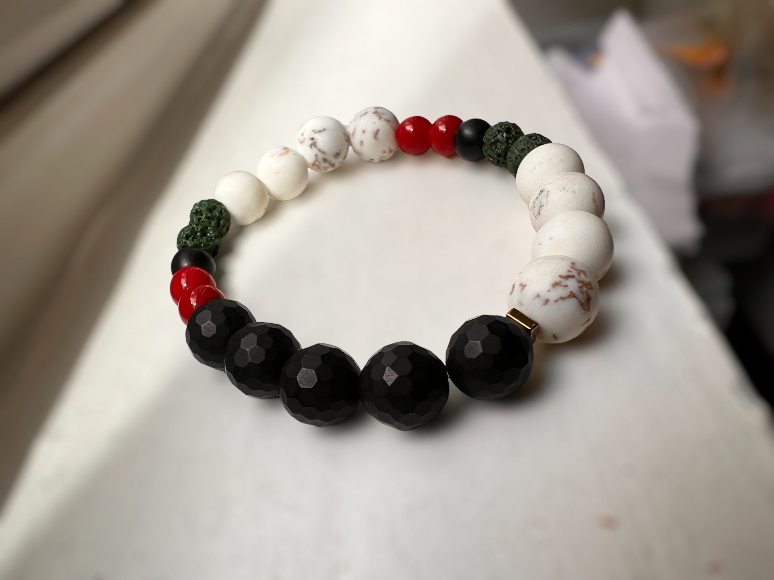 Handcrafted Palestinian Unity Bracelet, Onyx, Lava Stone — view 5