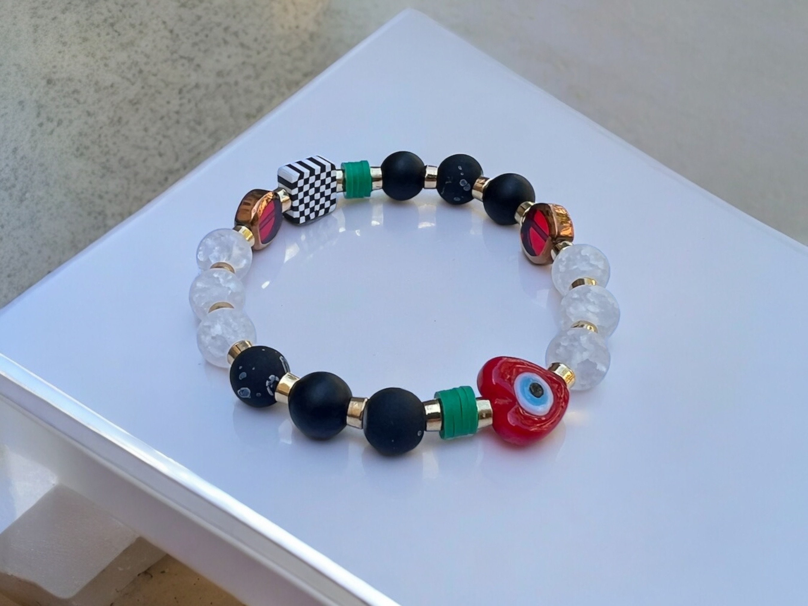 Handmade Beaded Evil Eye Stretch Bracelet