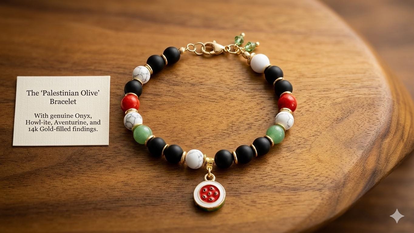 Palestine Beaded Bracelet with Watermelon Charm, Palestine Flag Colored Adjustable Jewelry — view 3