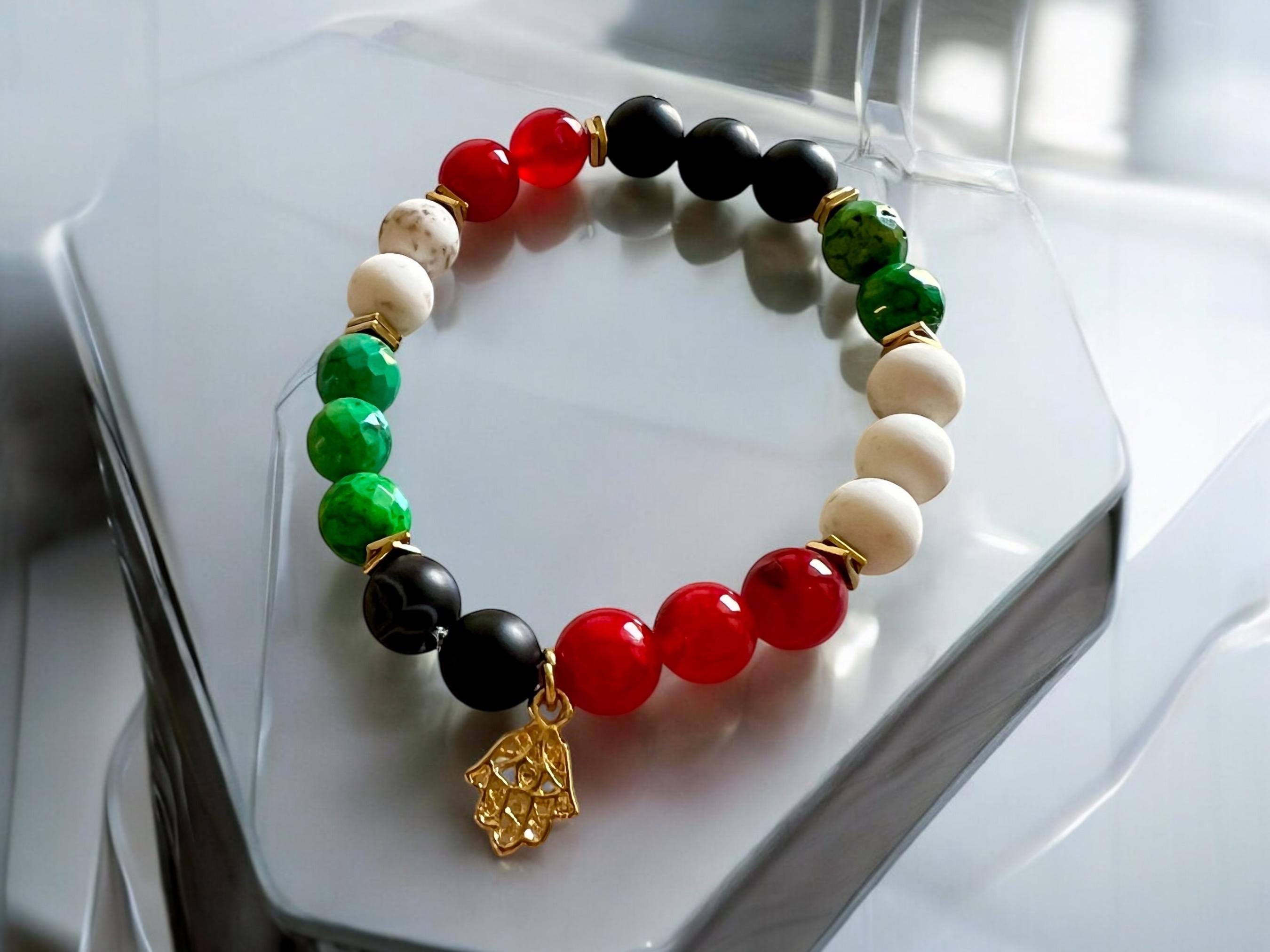 Palestinian Unity Beaded Bracelet Hamsa Charm — view 2