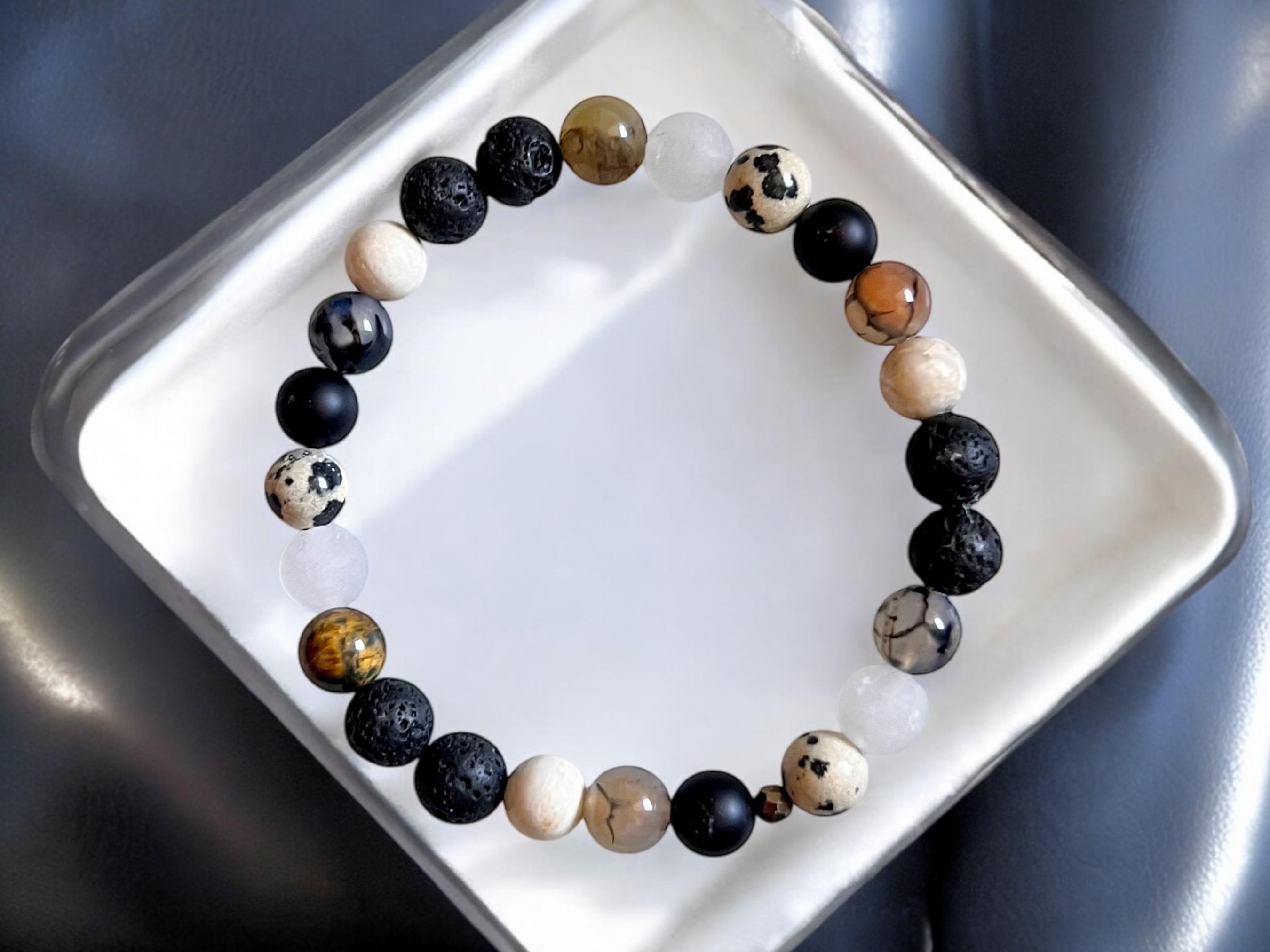 Handmade Gemstone Bracelet: Tiger Eye, Onyx, Lava Stone, Jadeite, Agate — view 2
