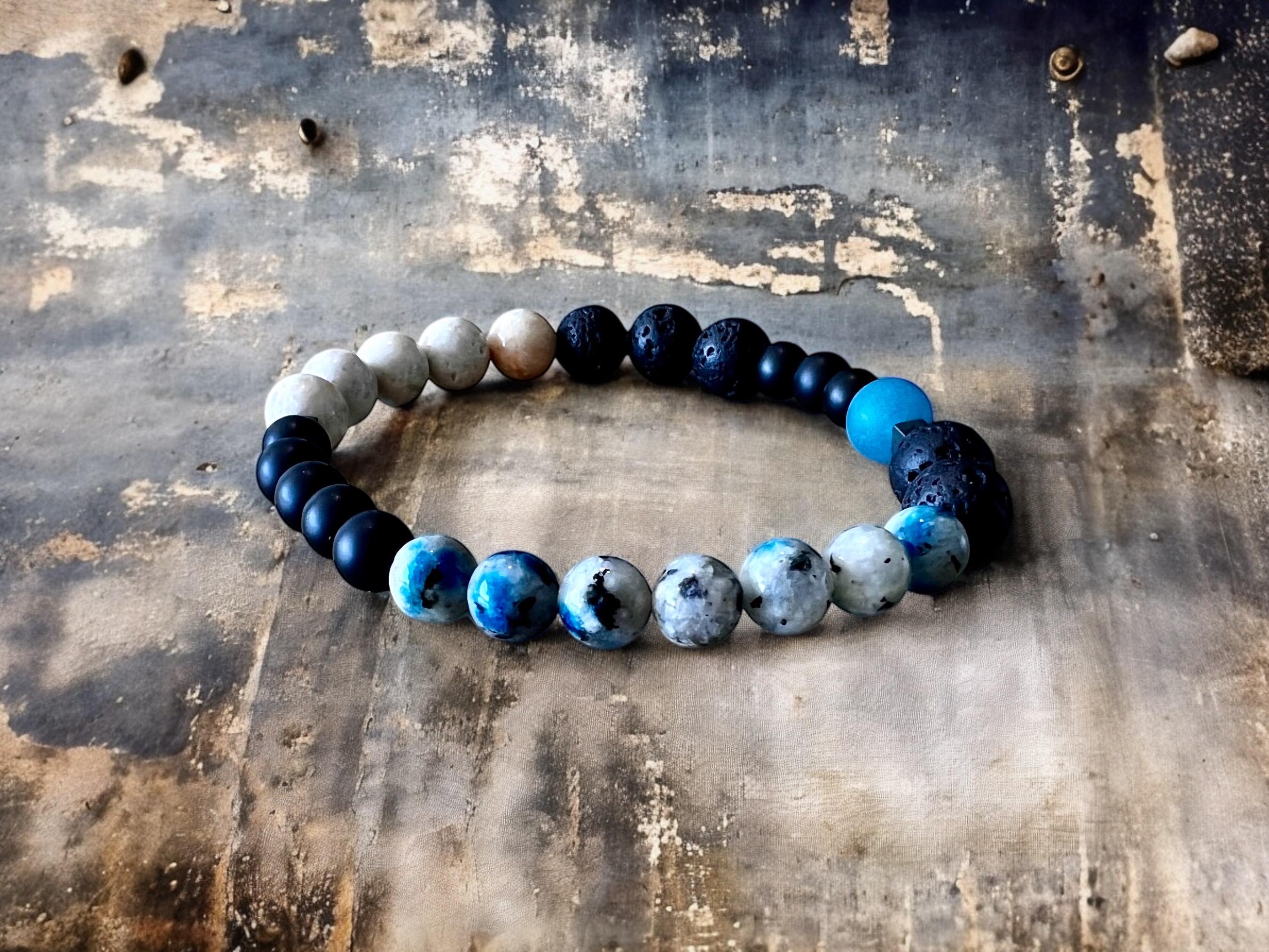 Men’s Strength Bracelet, Stones for Confidence, Resilience, Stability, Balance, Jasper, River Stone, Onyx Gemstone