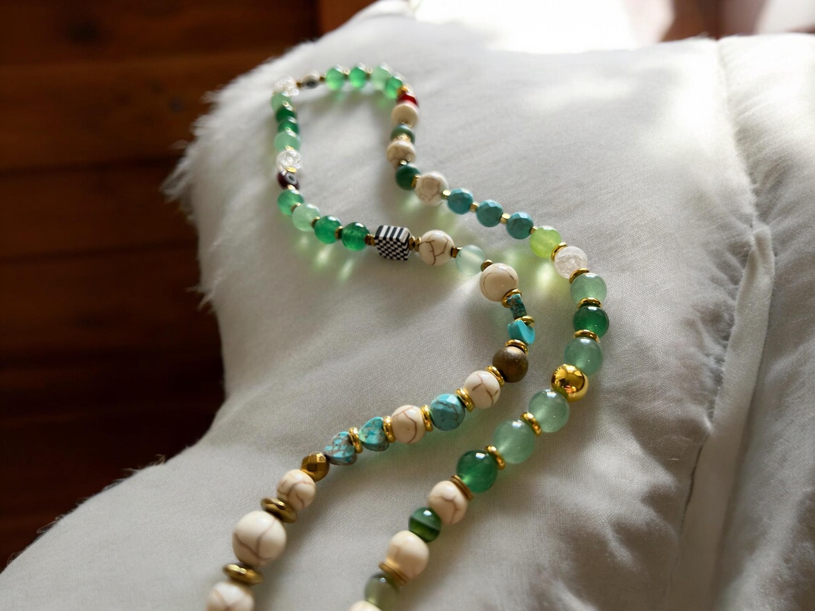 Handmade Gemstone Beaded Phone Lanyard: Turquoise & Green Crossbody Strap — view 5