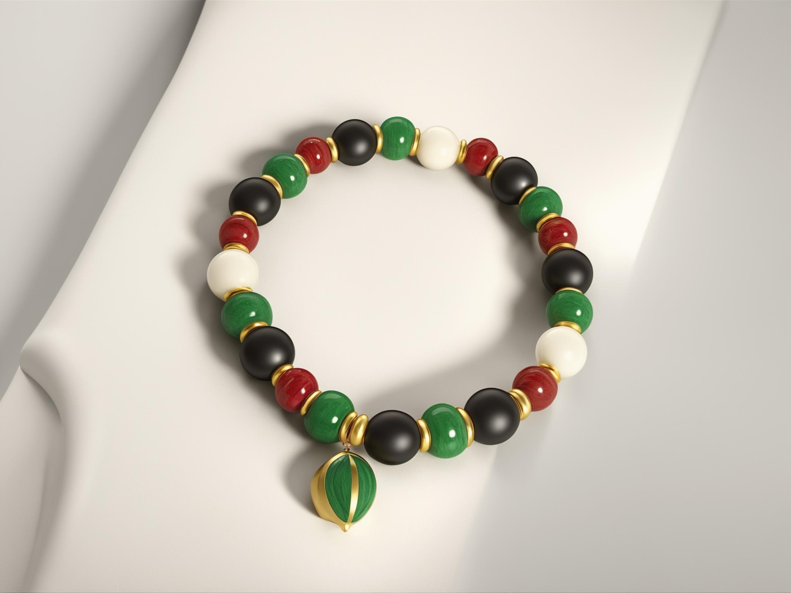 Handmade Palestinian Solidarity Bracelet with Watermelon Dangle Charm- Cultural Beaded Jewelry — view 2