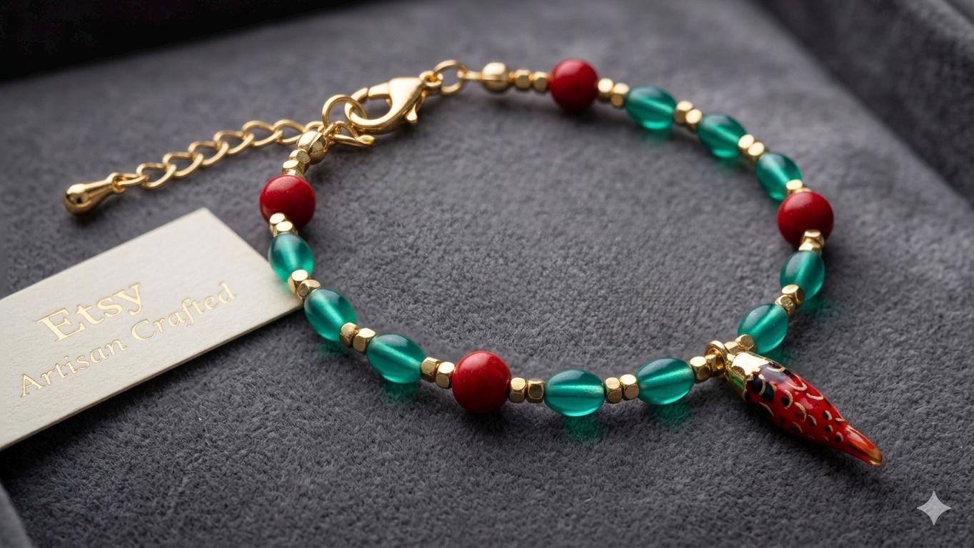 Handmade Koi Fish Charm Bracelet, Pisces Zodiac Sign, Asian-Inspired Gold Chain — view 2