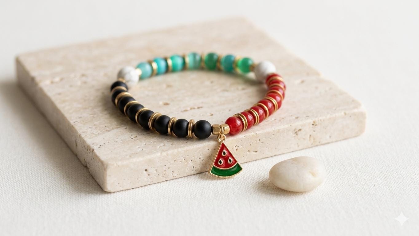 Palestinian Watermelon Charm Bracelet | Onyx, Red, Green, Black Beads | Solidarity Jewelry — view 3