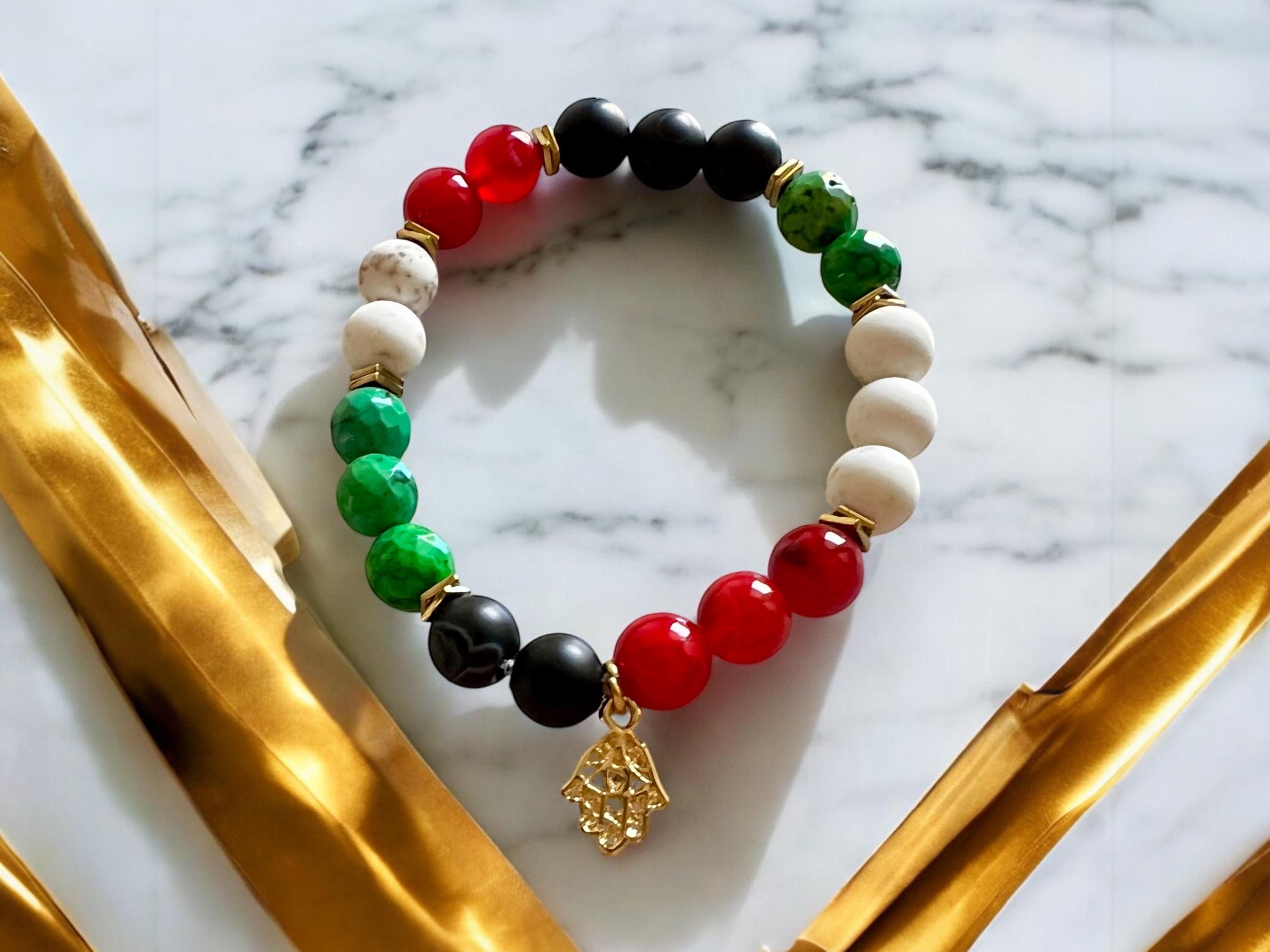 Palestinian Unity Beaded Bracelet Hamsa Charm