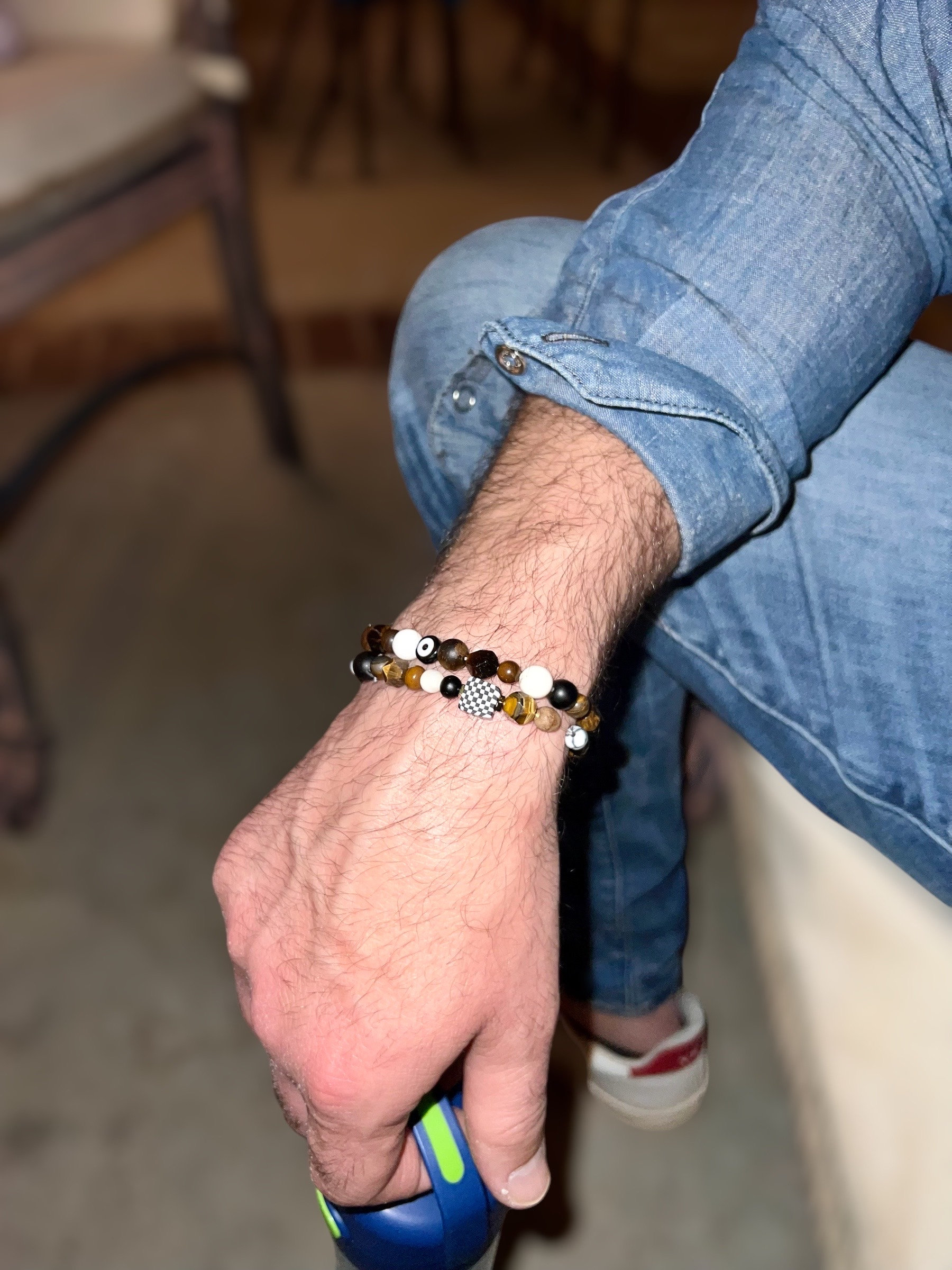Tiger Eye Gemstone Stretch Bracelet | Handmade | Men — view 3