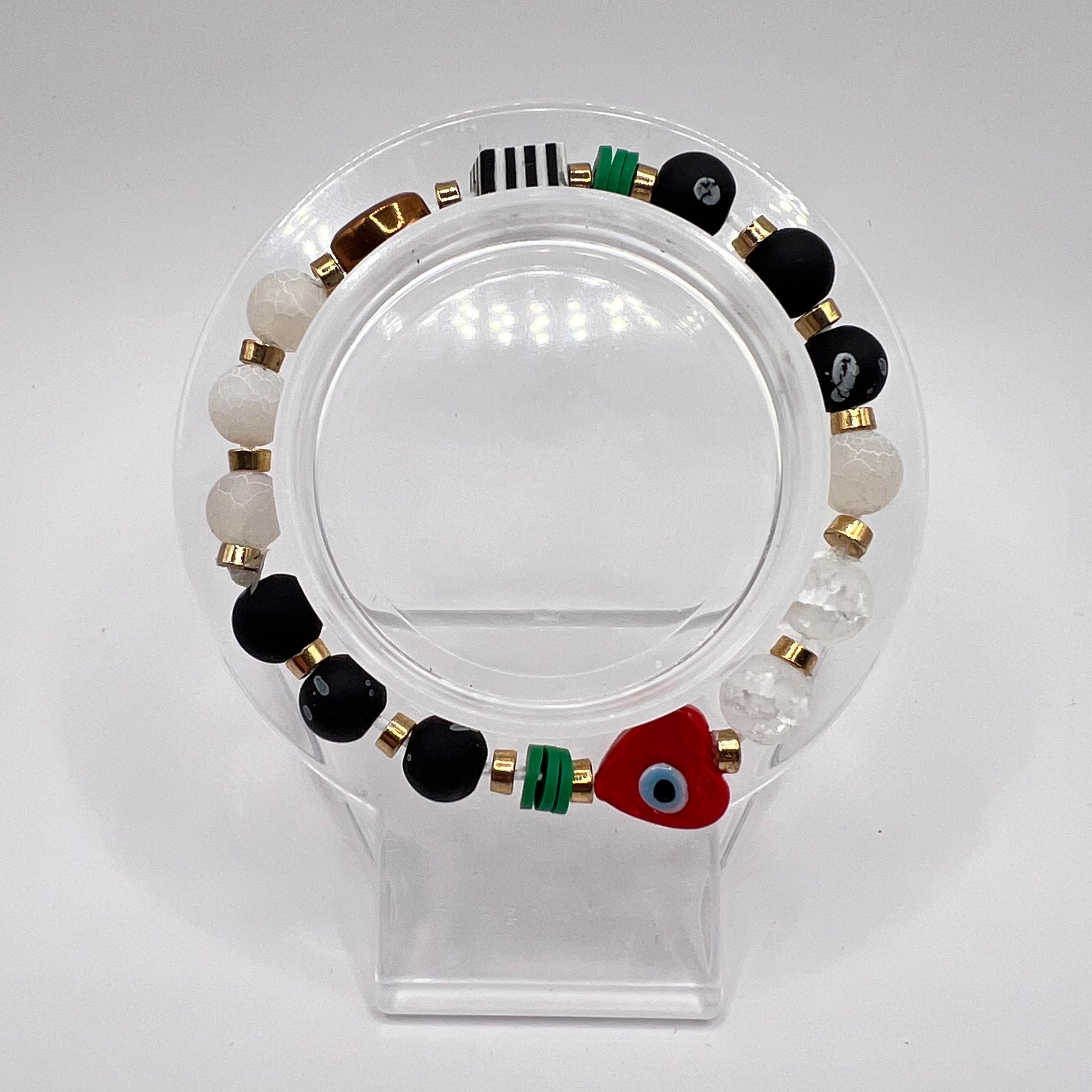 Handmade Beaded Evil Eye Stretch Bracelet — view 4