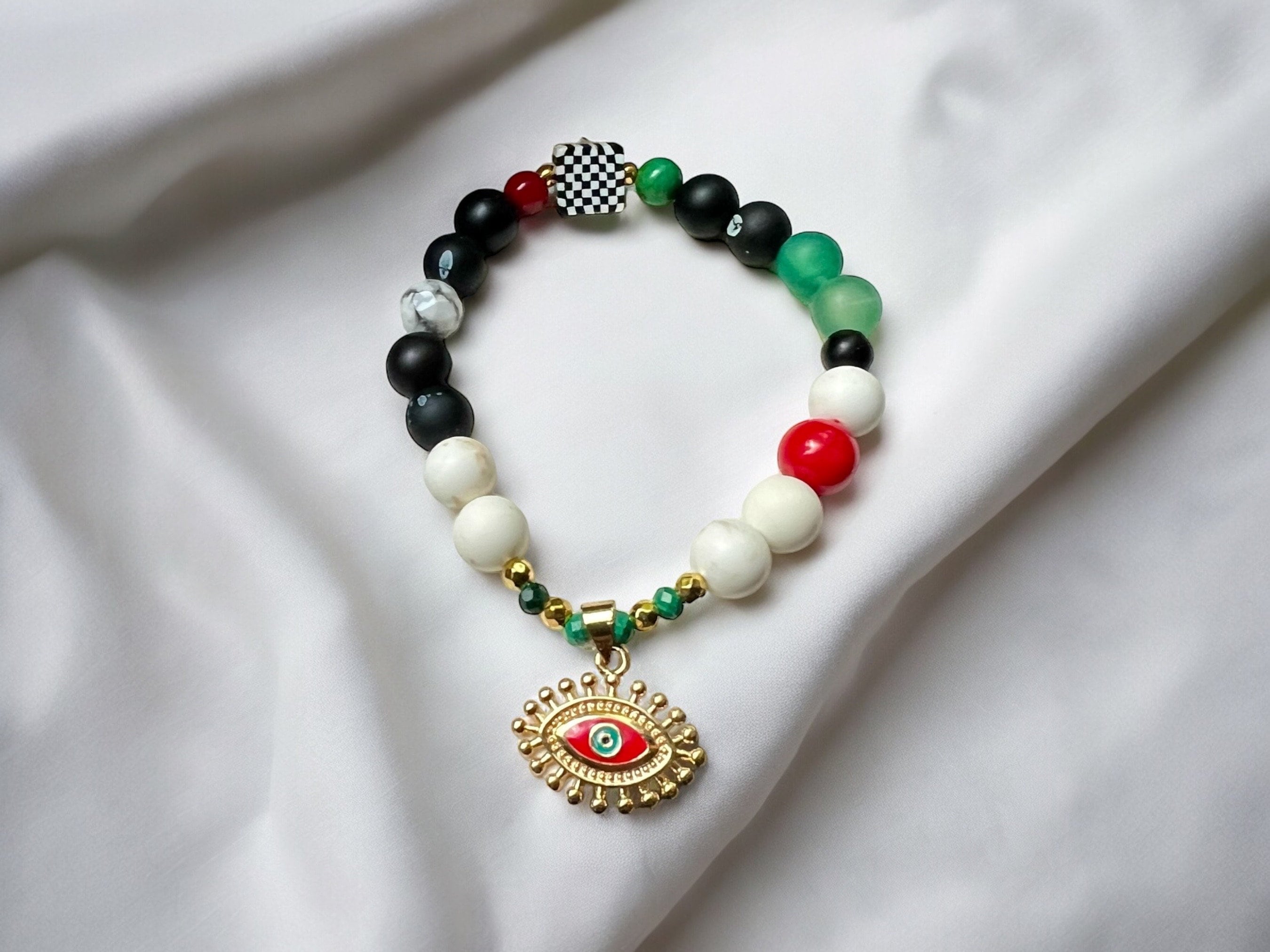 Palestinian Women Bead Bracelet  | Evil Eye Gold Plated Charm — view 2