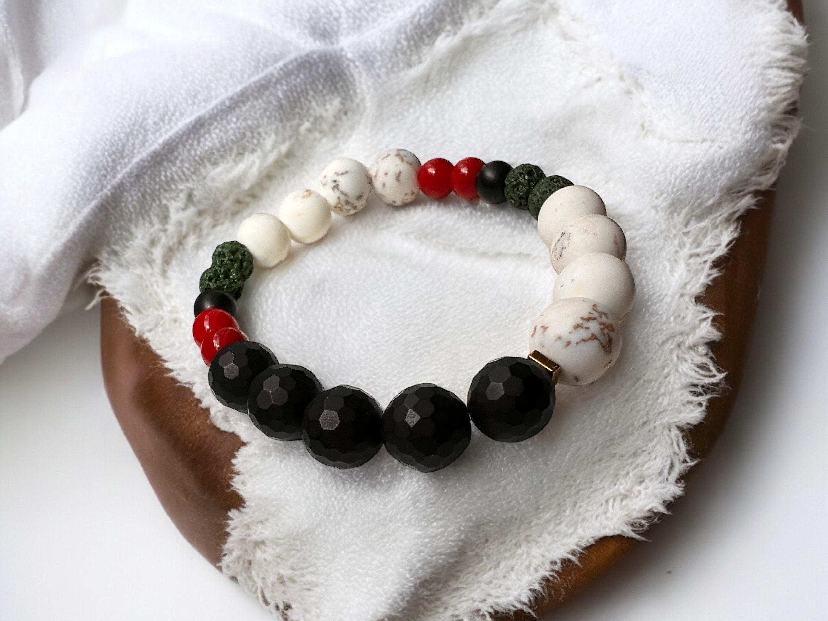 Handcrafted Palestinian Unity Bracelet, Onyx, Lava Stone — view 2