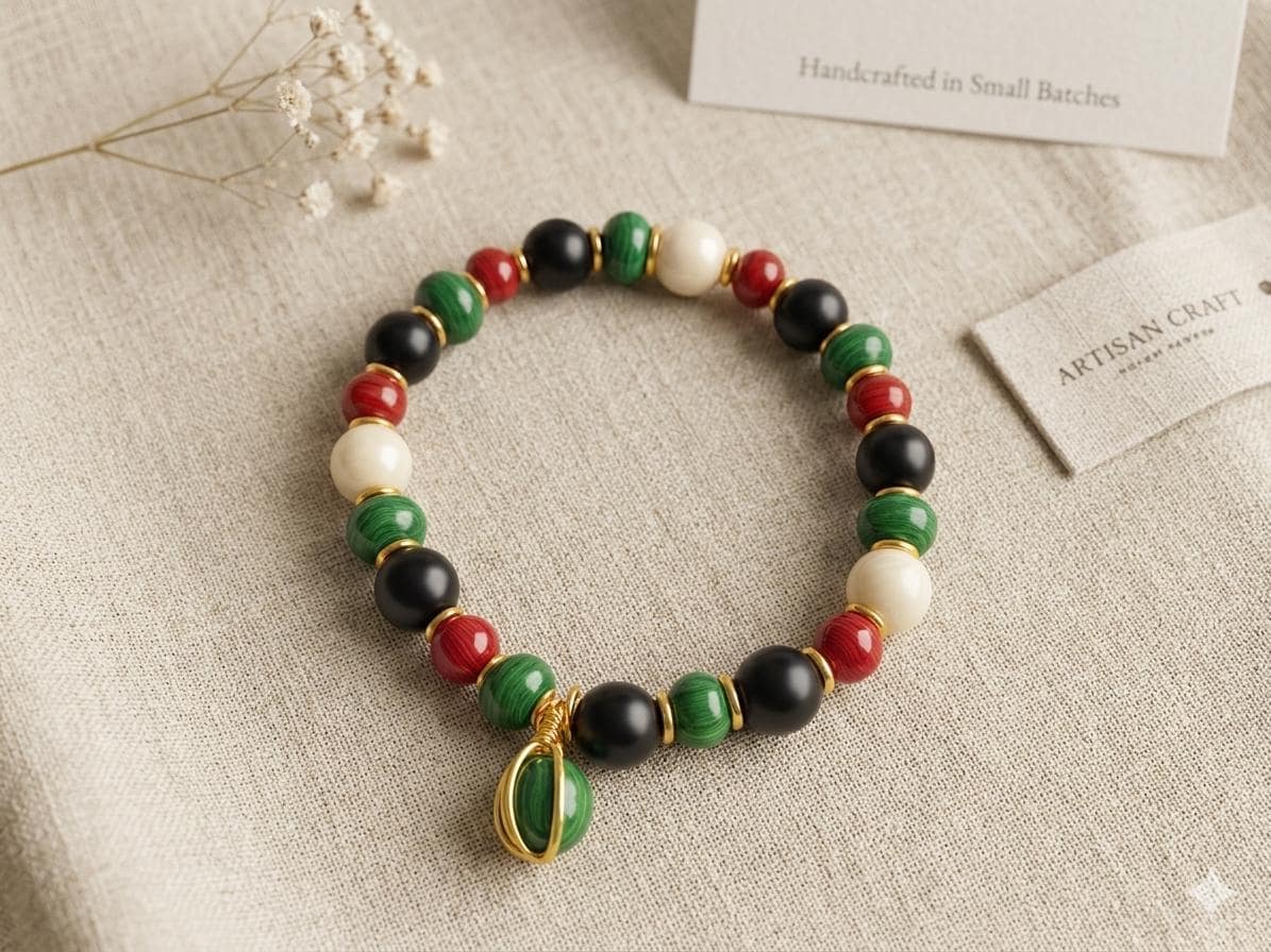 Handmade Palestinian Solidarity Bracelet with Watermelon Dangle Charm- Cultural Beaded Jewelry — view 3