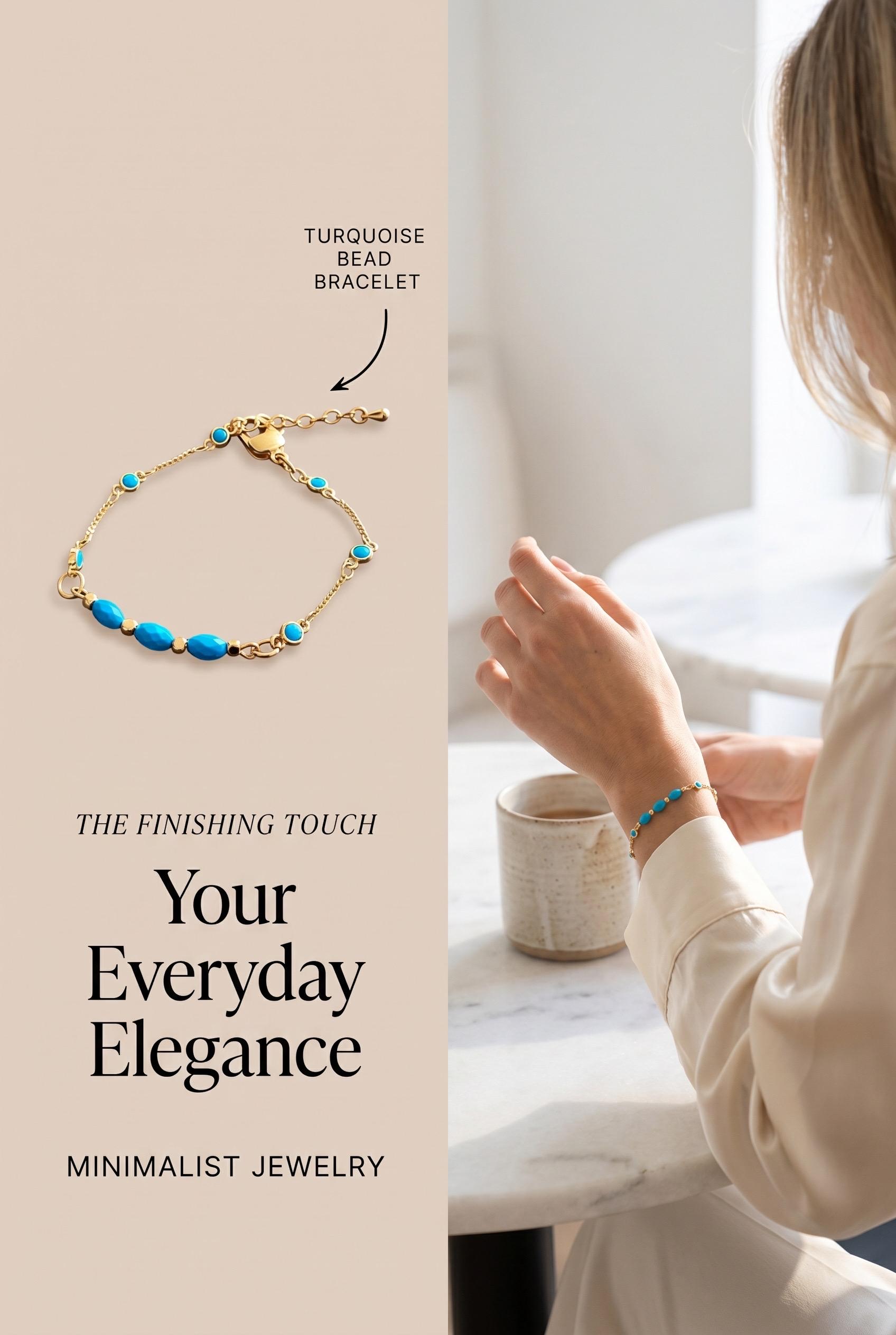 Dainty Turquoise and Gold Chain Bracelet — view 4