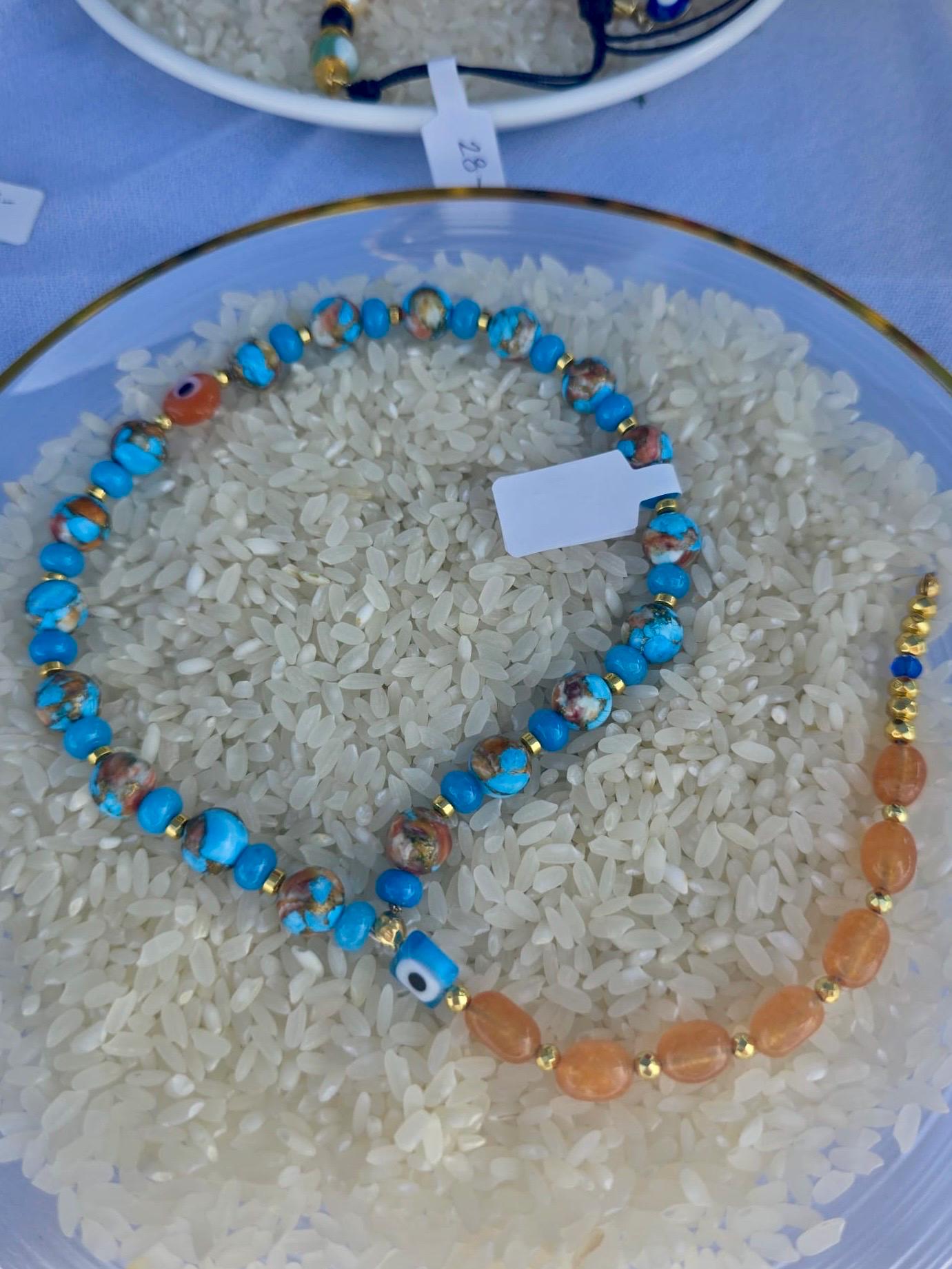 Handmade Turquoise Masbaha – Spiny Oyster & Orange Jade Islamic Prayer Beads — view 2