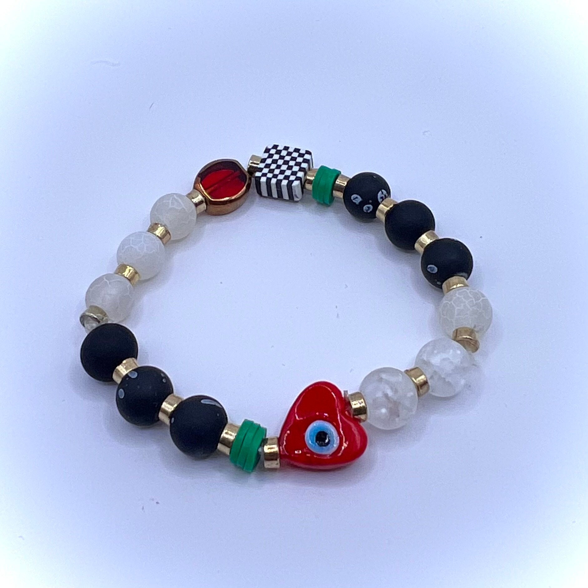 Handmade Beaded Evil Eye Stretch Bracelet — view 3