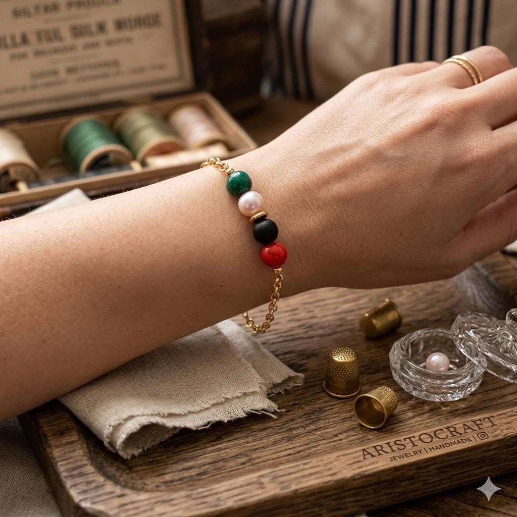 Palestinian Dainty Gold Minimalistic Flag Color Chain Bracelet, Gift for her — view 3