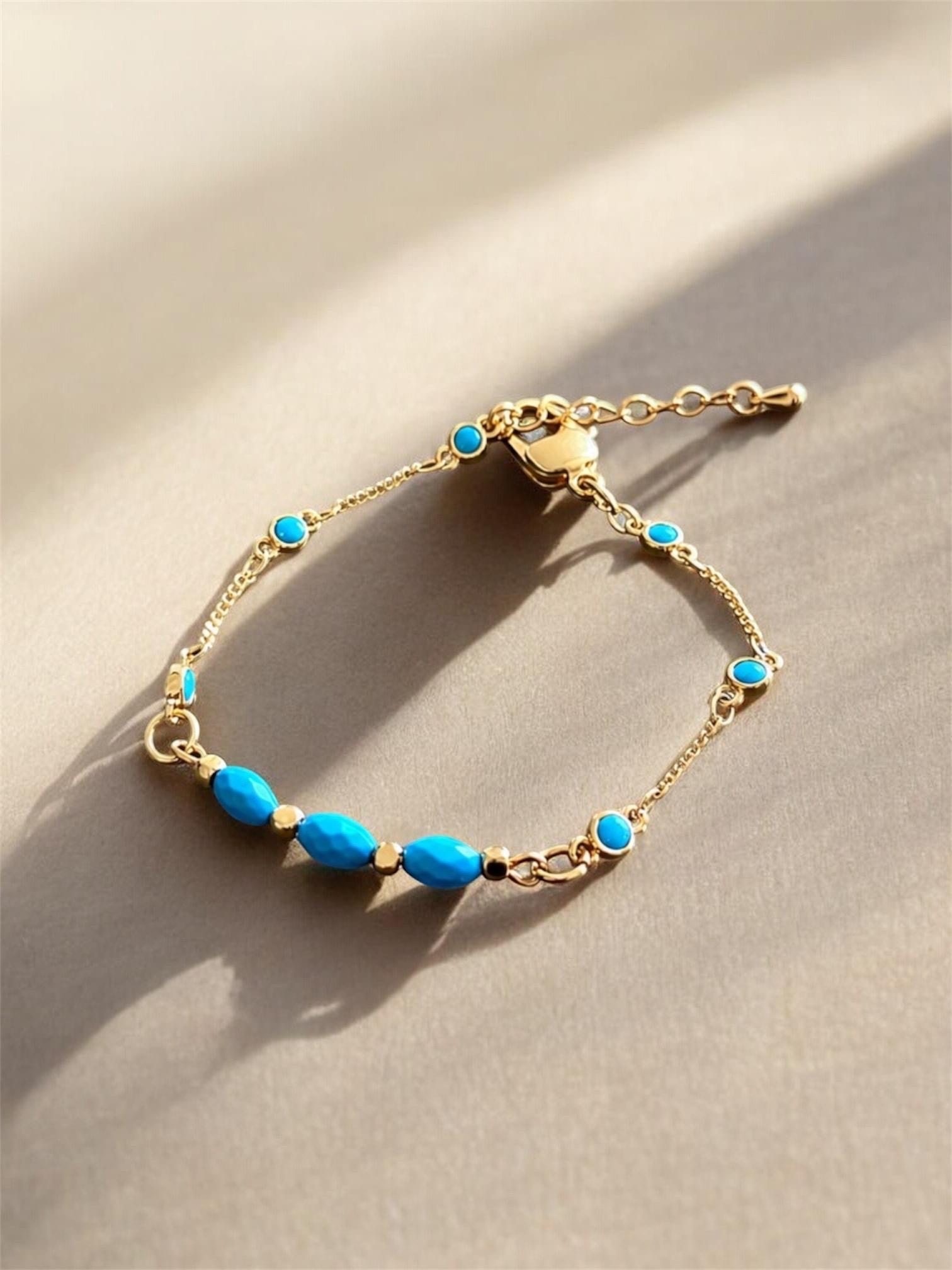 Dainty Turquoise and Gold Chain Bracelet