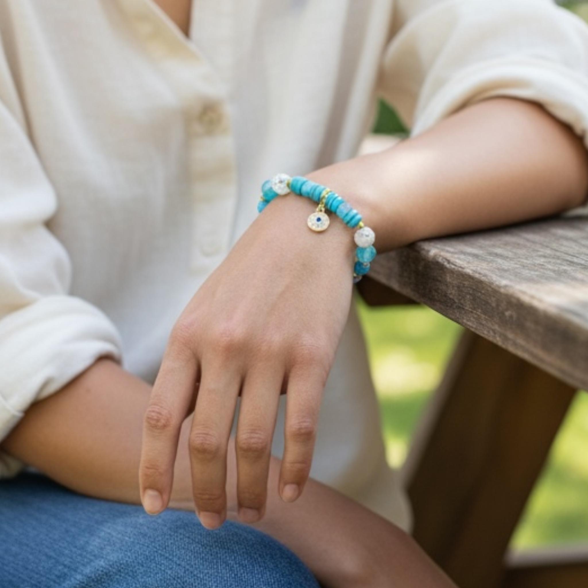 Handmade Gemstone Evil Eye Bracelet, Boho Protection Charm — view 2