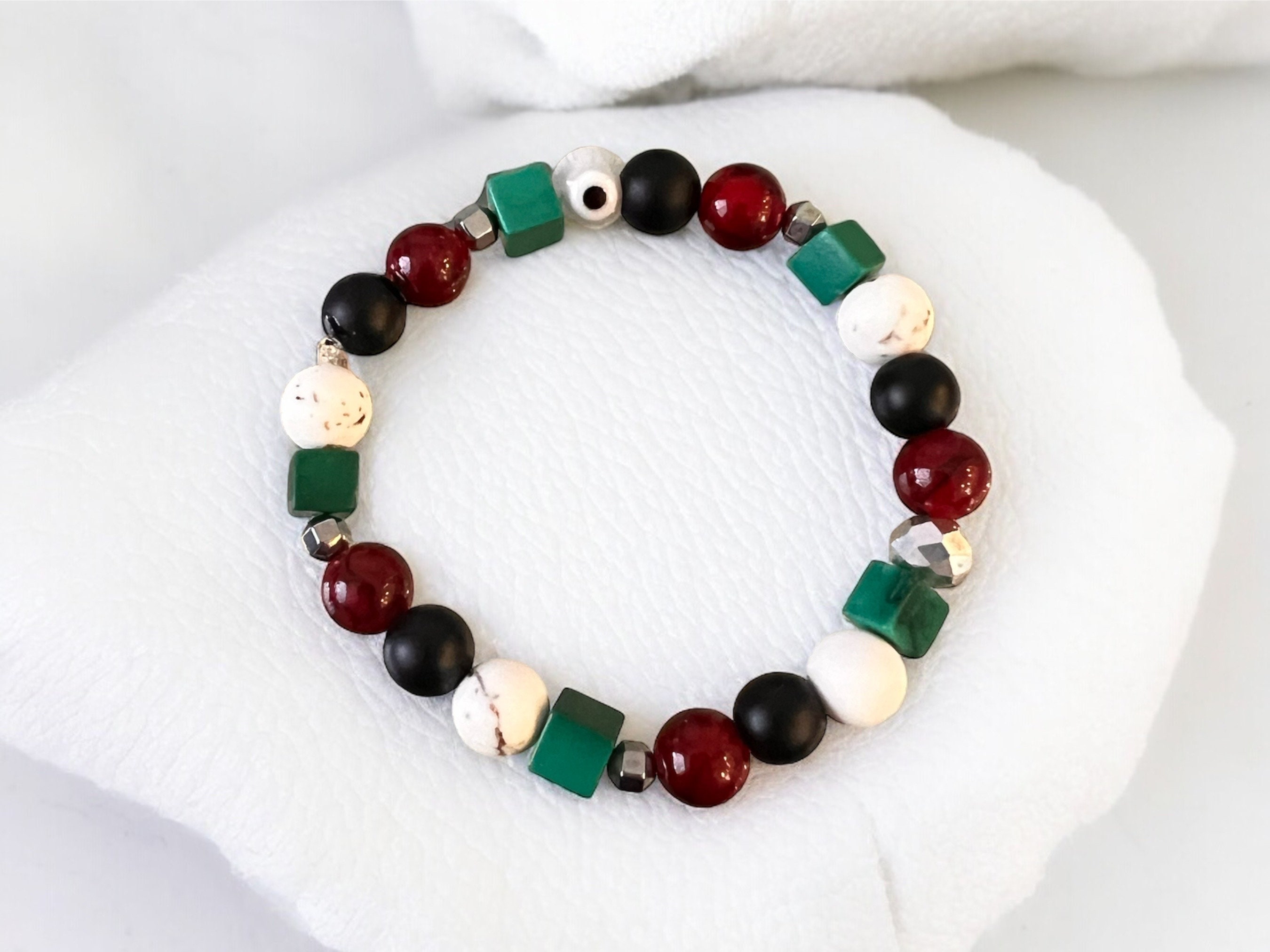 Palestinian Inspired Beaded Onyx Gemstone Bracelet Unisex | Evil Eye