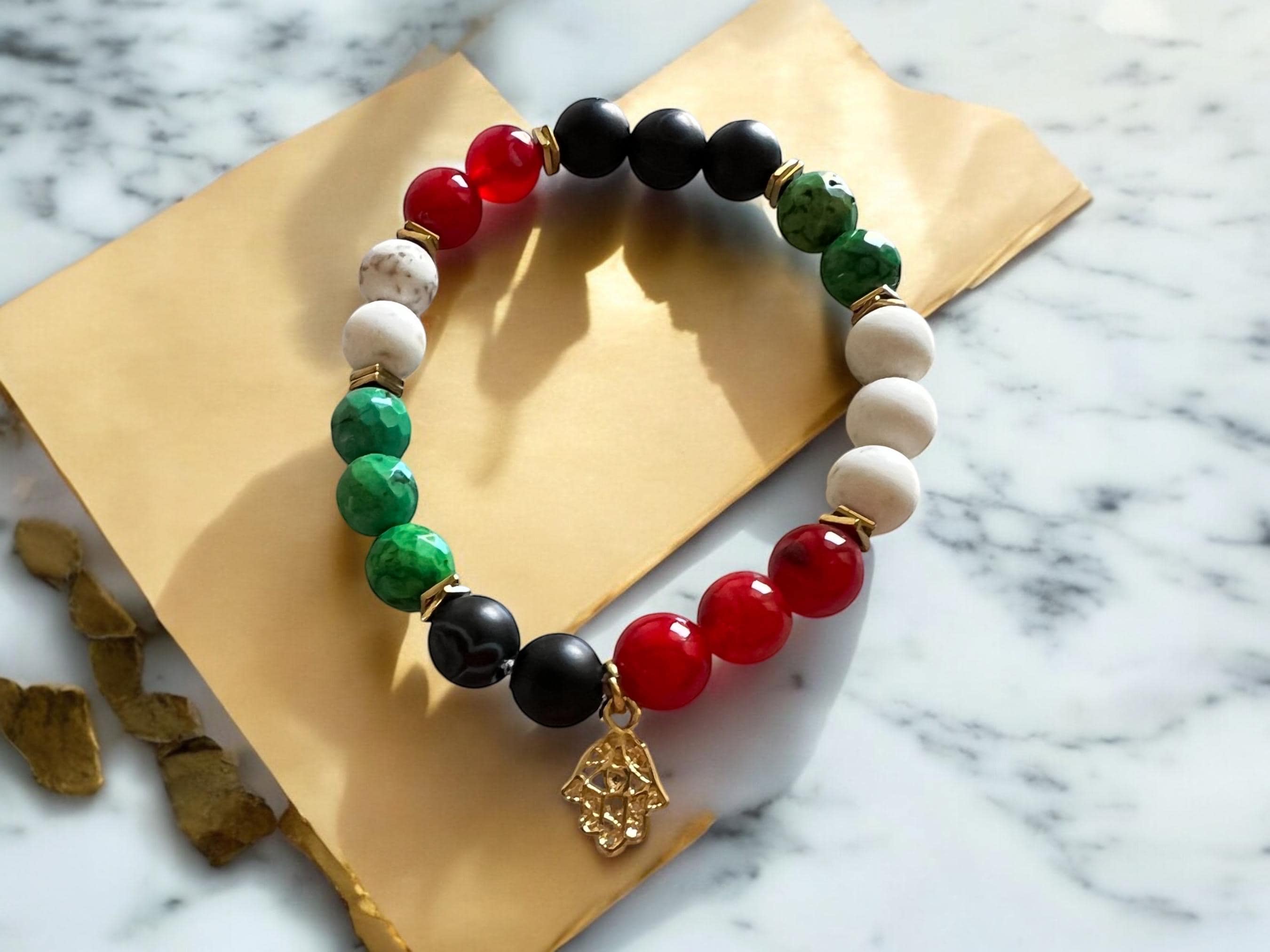 Palestinian Unity Beaded Bracelet Hamsa Charm — view 4